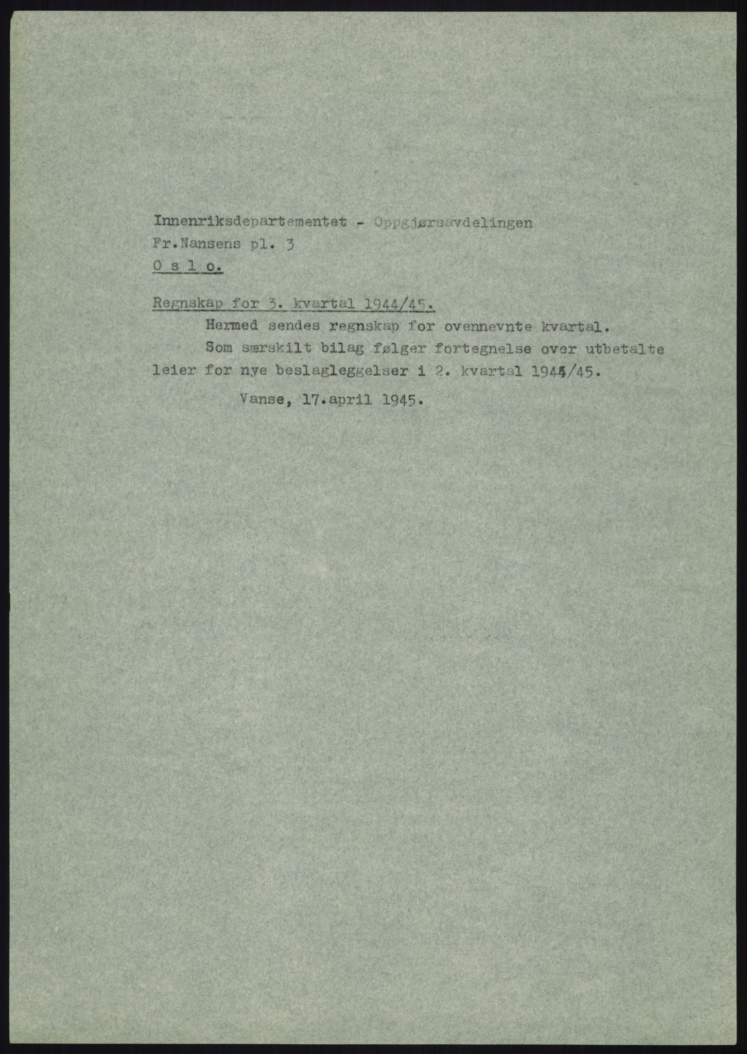 Forsvarsdepartementet, 10. kontor / Oppgjørskontoret, AV/RA-RAFA-1225/D/Db/L0180: Lista oppgjørskontor, 1942-1952, p. 126