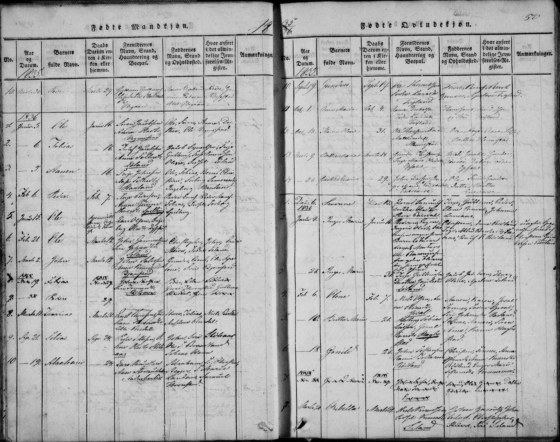 Nord-Audnedal sokneprestkontor, AV/SAK-1111-0032/F/Fb/Fbb/L0001: Parish register (copy) no. B 1, 1816-1858, p. 50