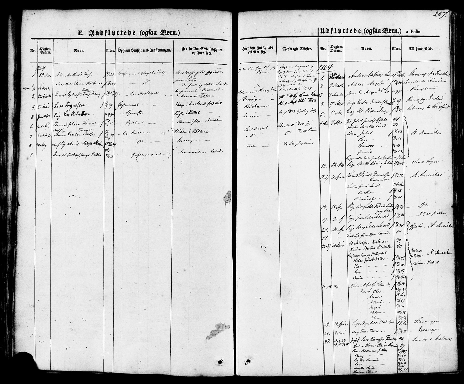 Sand sokneprestkontor, SAST/A-101848/01/III/L0003: Parish register (official) no. A 3, 1854-1879, p. 257