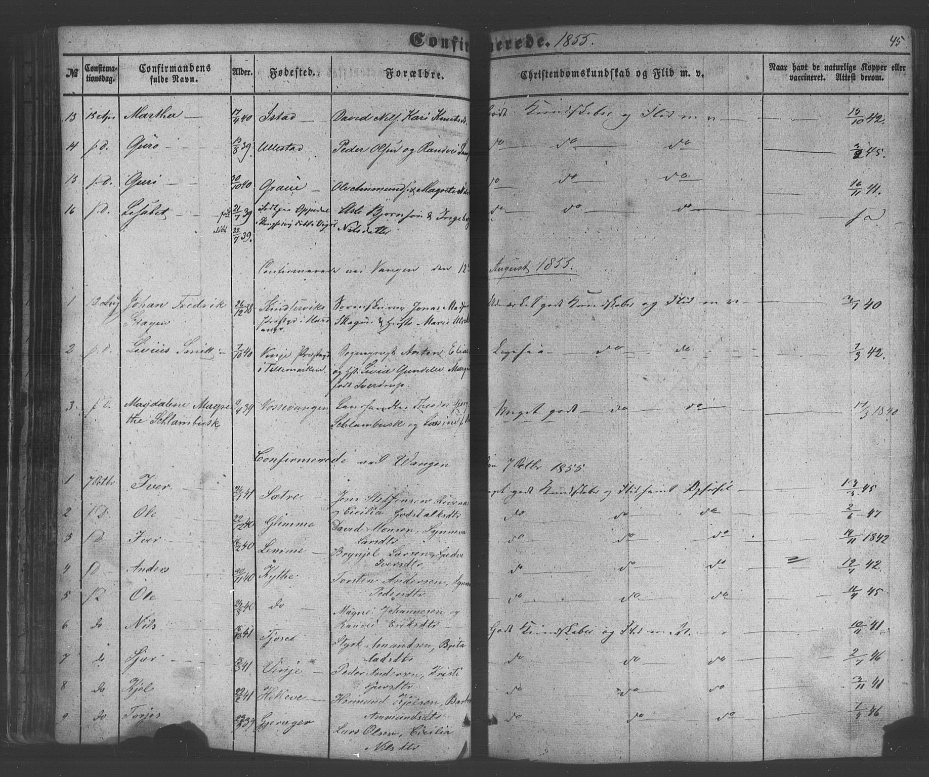 Voss sokneprestembete, SAB/A-79001/H/Haa: Parish register (official) no. A 18, 1848-1876, p. 45