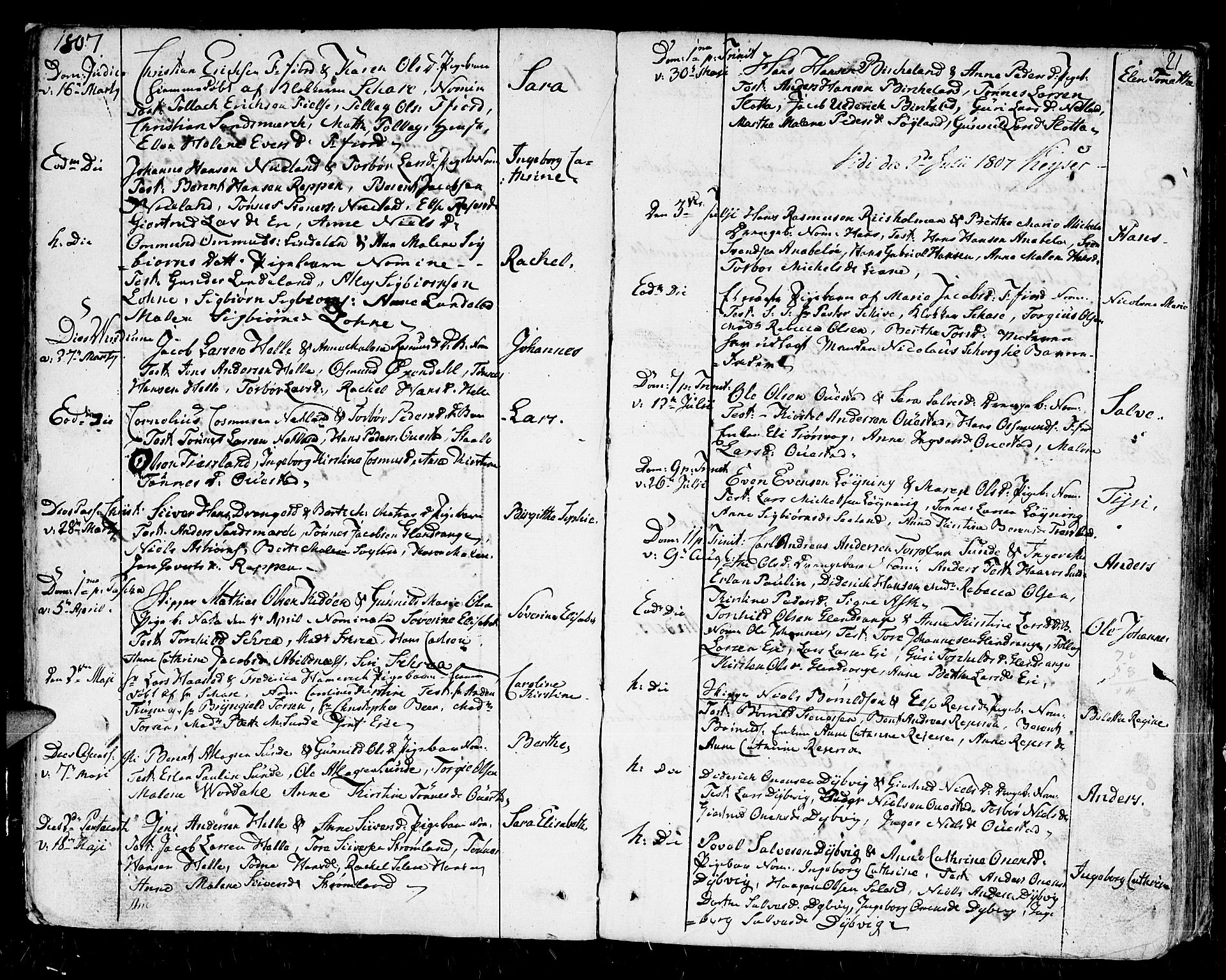 Flekkefjord sokneprestkontor, SAK/1111-0012/F/Fb/Fbc/L0002: Parish register (copy) no. B 2, 1801-1816, p. 21