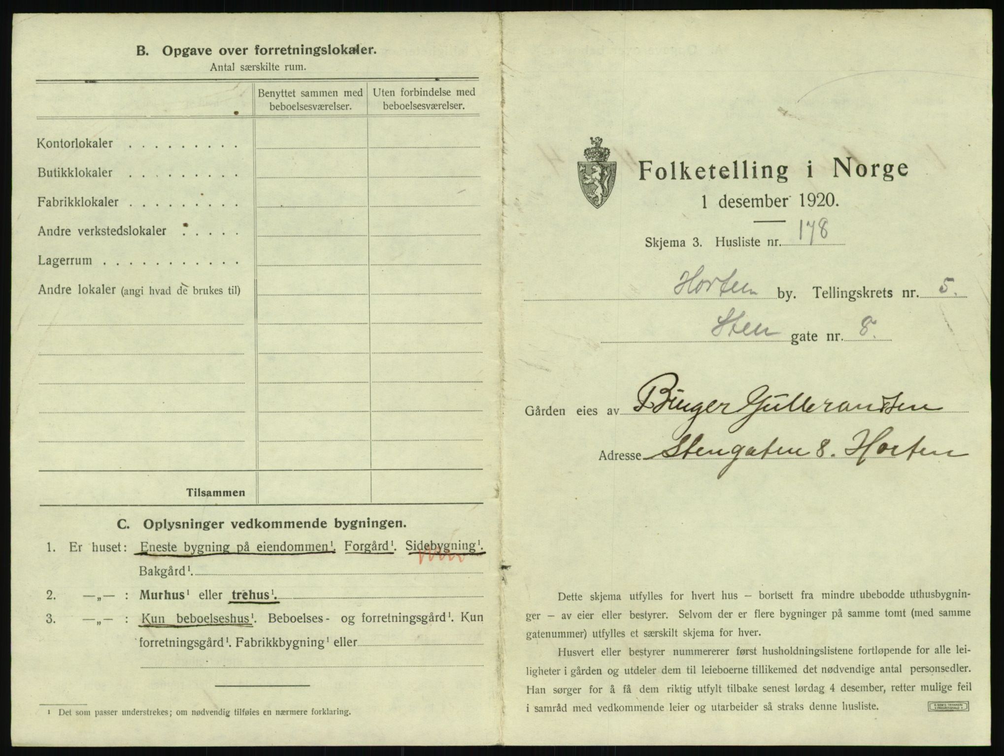 SAKO, 1920 census for Horten, 1920, p. 1899