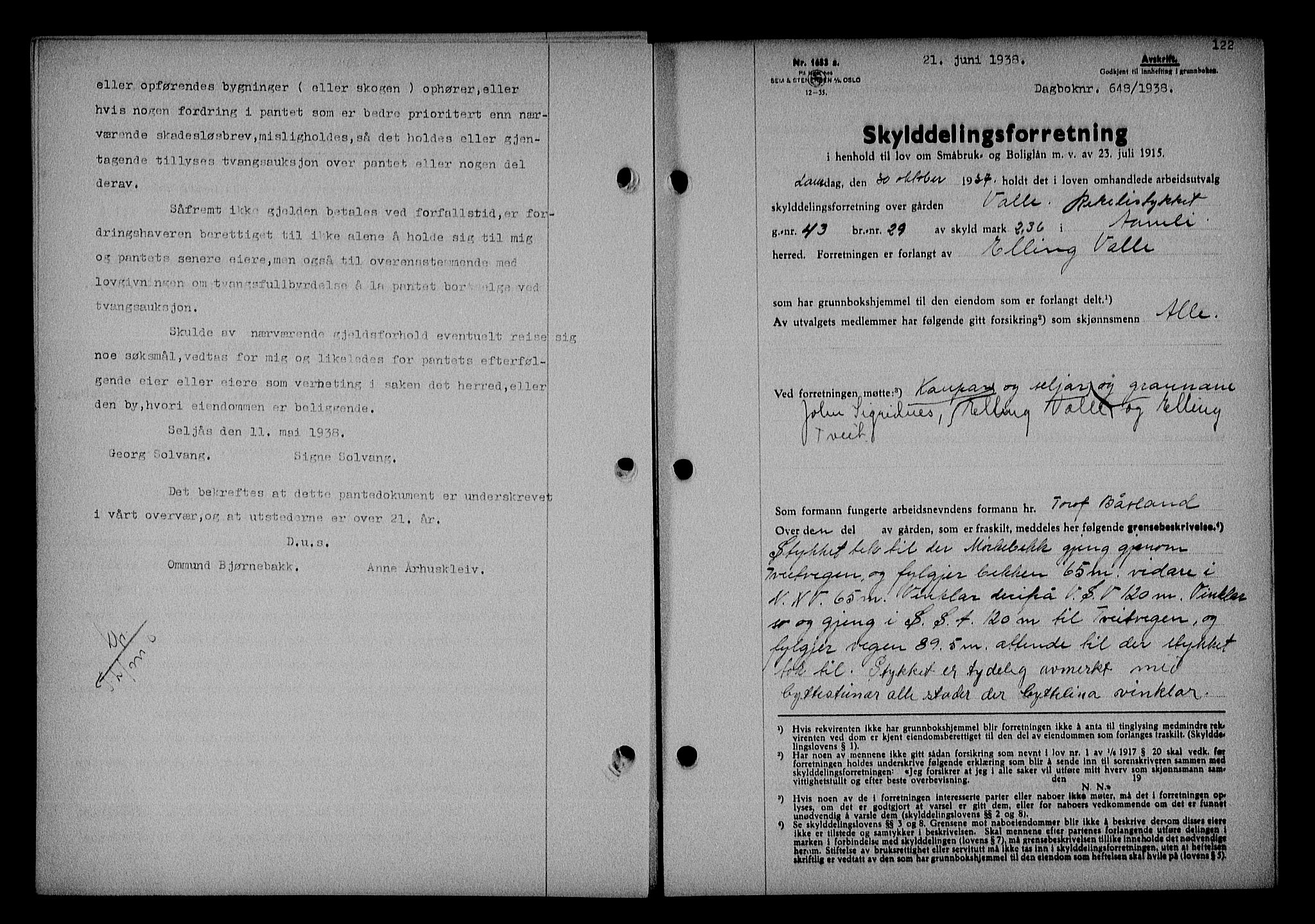 Nedenes sorenskriveri, SAK/1221-0006/G/Gb/Gba/L0045: Mortgage book no. 41, 1938-1938, Diary no: : 648/1938