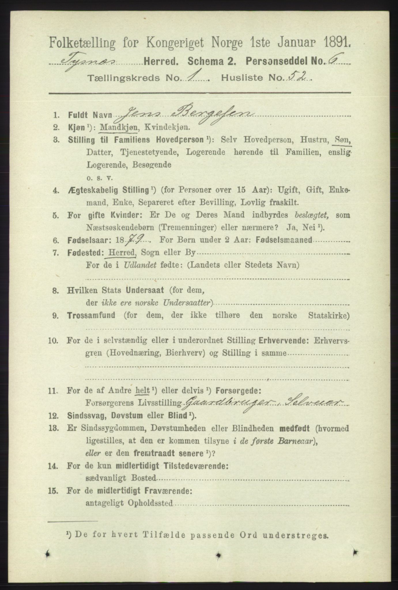 RA, 1891 census for 1223 Tysnes, 1891, p. 383