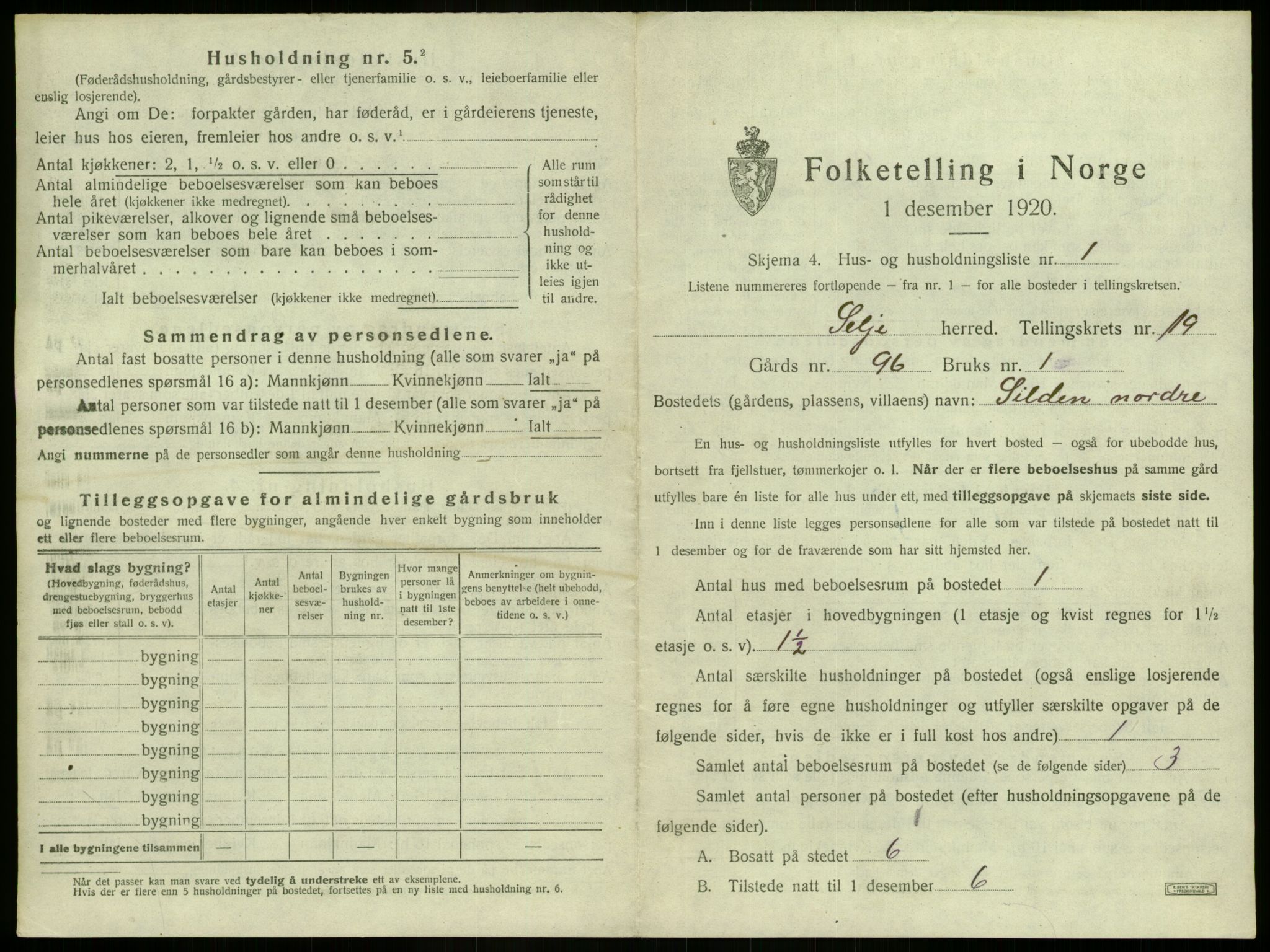 SAB, 1920 census for Selje, 1920, p. 1129
