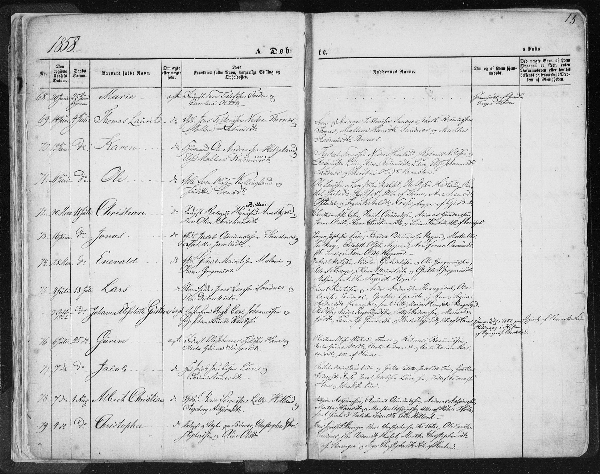 Høyland sokneprestkontor, SAST/A-101799/001/30BA/L0010: Parish register (official) no. A 9.1, 1857-1877, p. 15