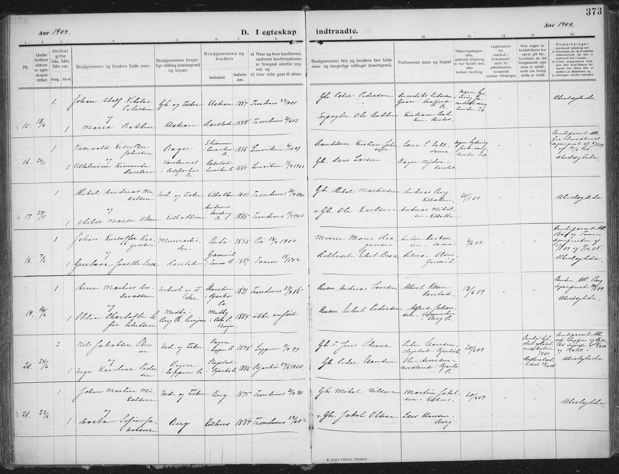 Trondenes sokneprestkontor, SATØ/S-1319/H/Ha/L0018kirke: Parish register (official) no. 18, 1909-1918, p. 373