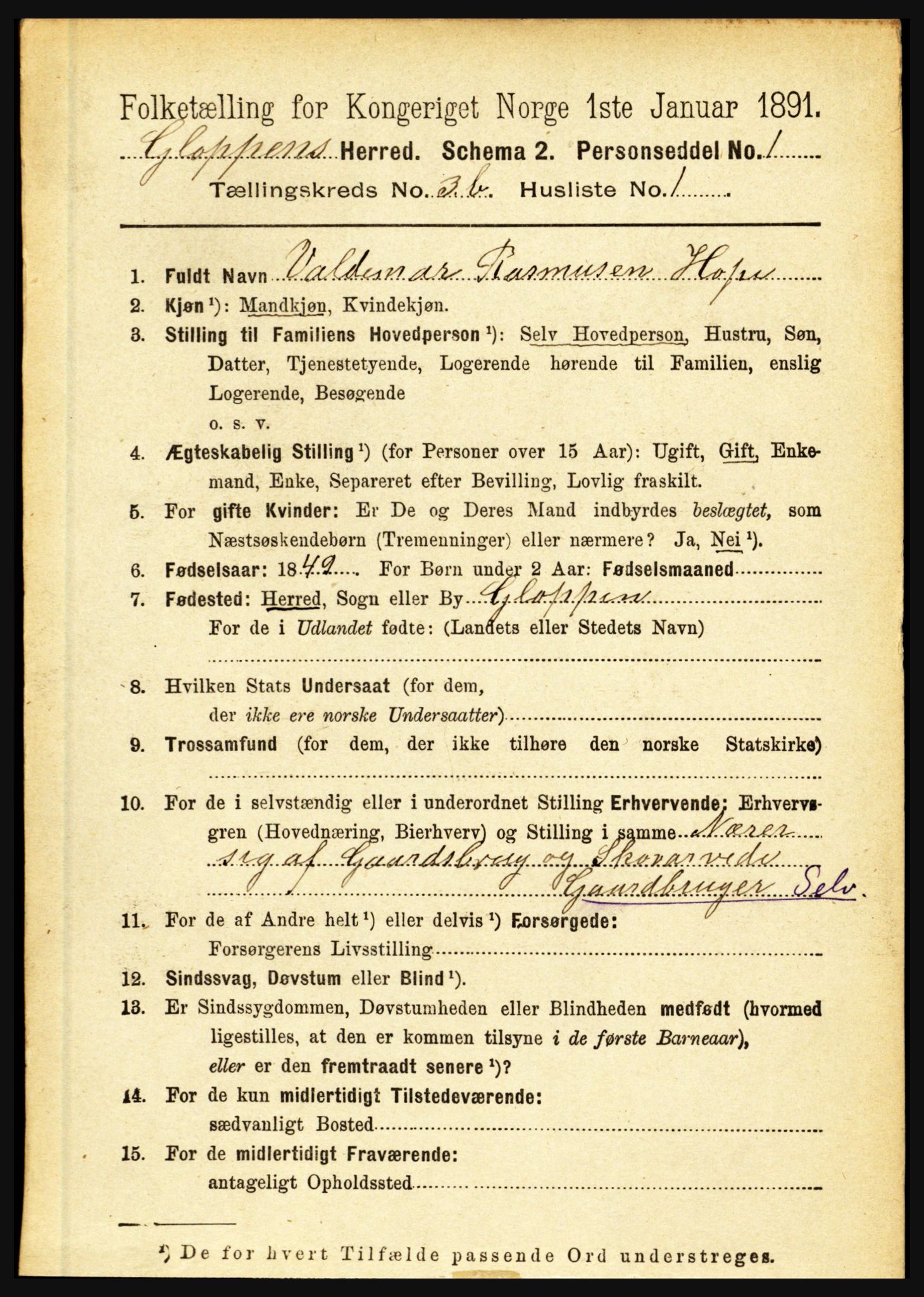 RA, 1891 census for 1445 Gloppen, 1891, p. 1447