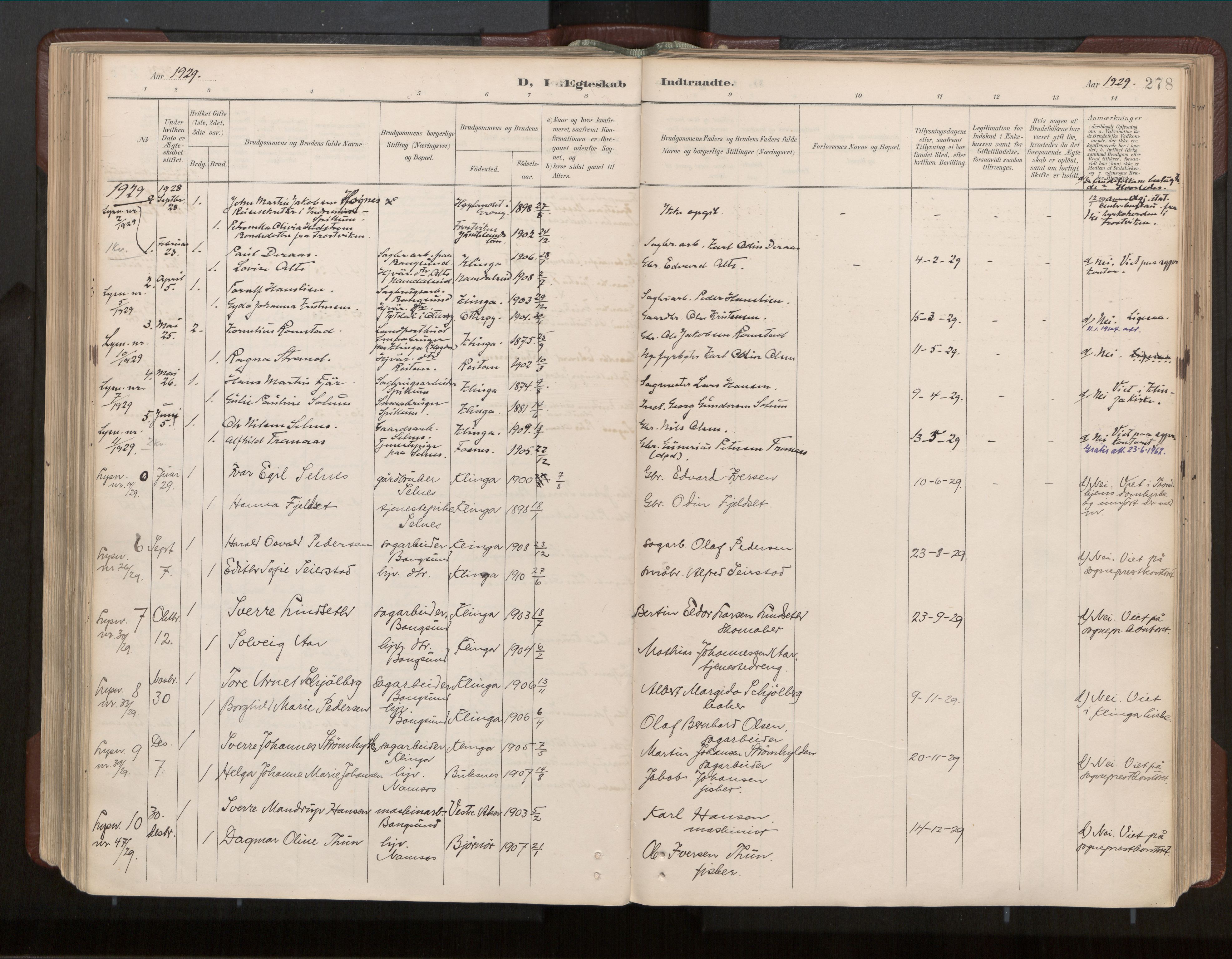 Ministerialprotokoller, klokkerbøker og fødselsregistre - Nord-Trøndelag, SAT/A-1458/770/L0589: Parish register (official) no. 770A03, 1887-1929, p. 278