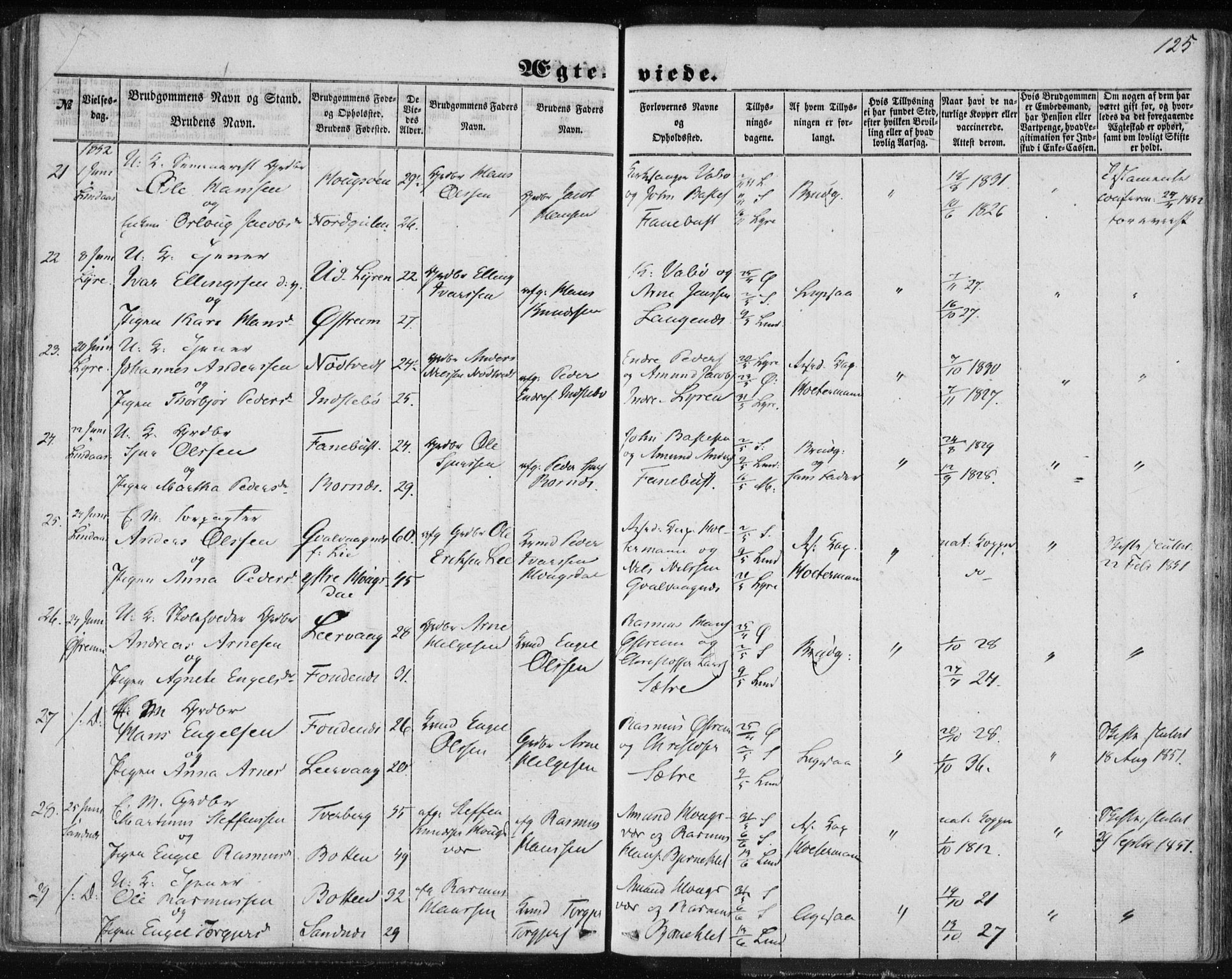 Lindås Sokneprestembete, SAB/A-76701/H/Haa: Parish register (official) no. A 13, 1848-1862, p. 125
