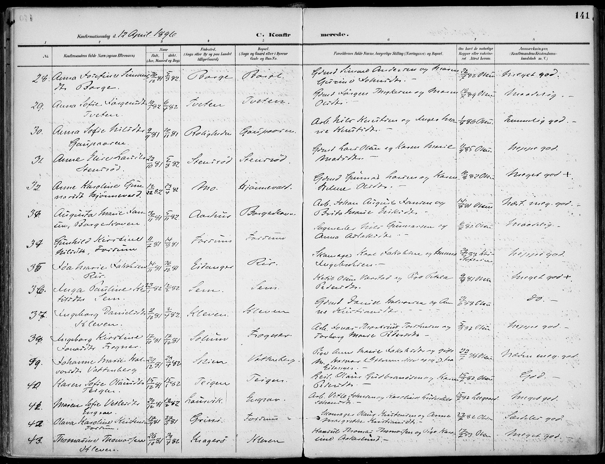 Gjerpen kirkebøker, SAKO/A-265/F/Fa/L0011: Parish register (official) no. I 11, 1896-1904, p. 141