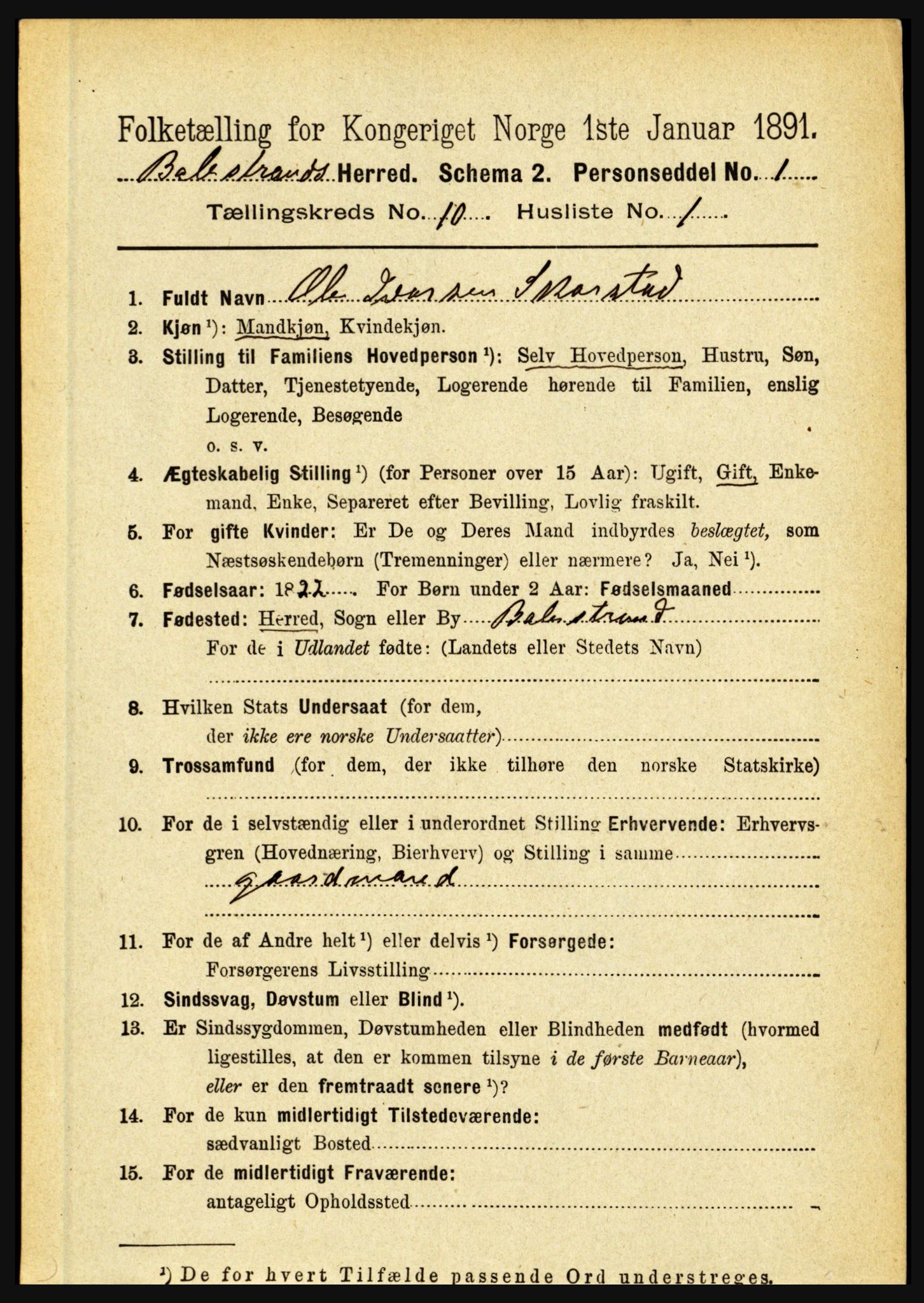 RA, 1891 census for 1418 Balestrand, 1891, p. 2250