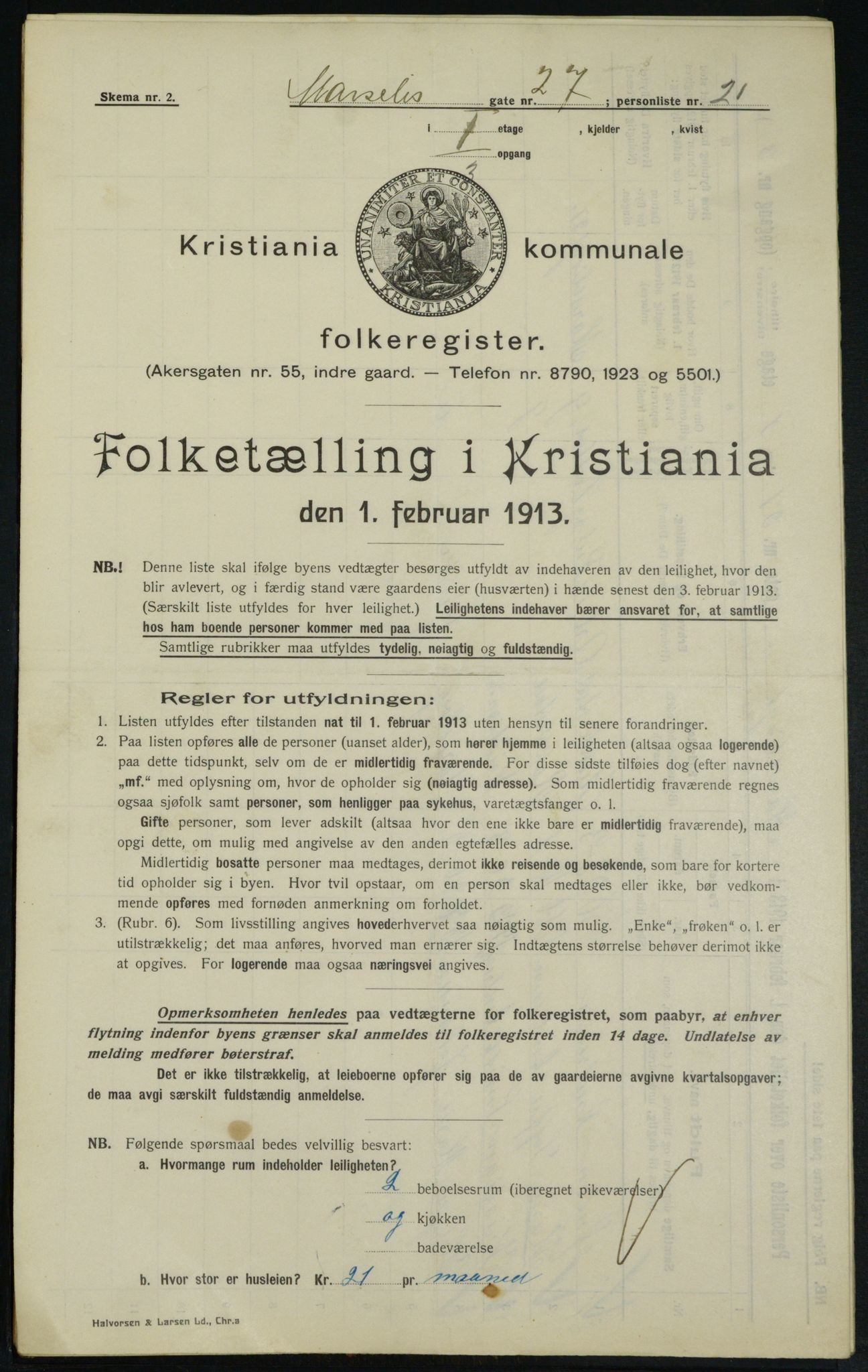 OBA, Municipal Census 1913 for Kristiania, 1913, p. 64284