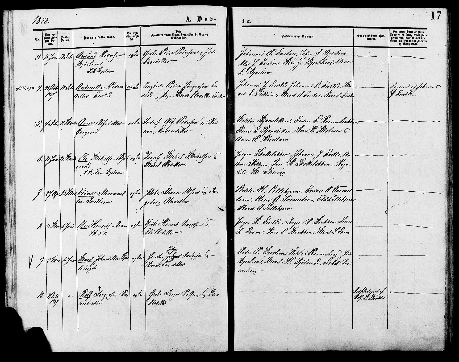 Lesja prestekontor, SAH/PREST-068/H/Ha/Haa/L0009: Parish register (official) no. 9, 1854-1889, p. 17