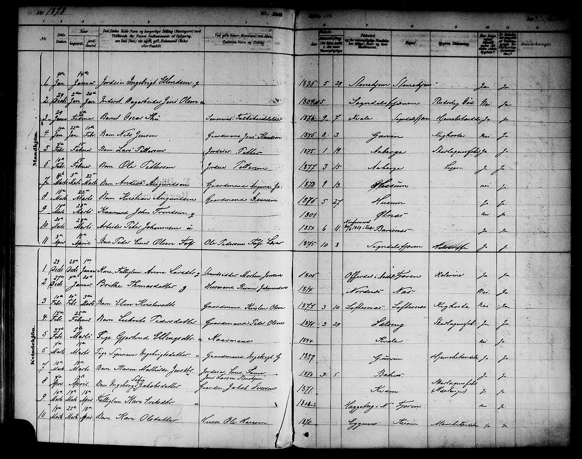 Sogndal sokneprestembete, SAB/A-81301/H/Haa/Haab/L0001: Parish register (official) no. B 1, 1878-1899, p. 139