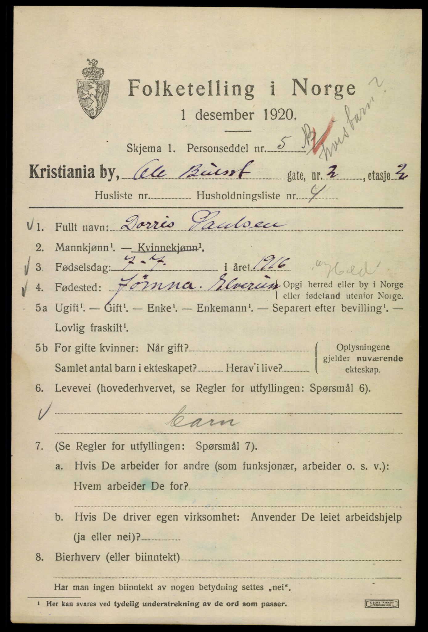 SAO, 1920 census for Kristiania, 1920, p. 432917