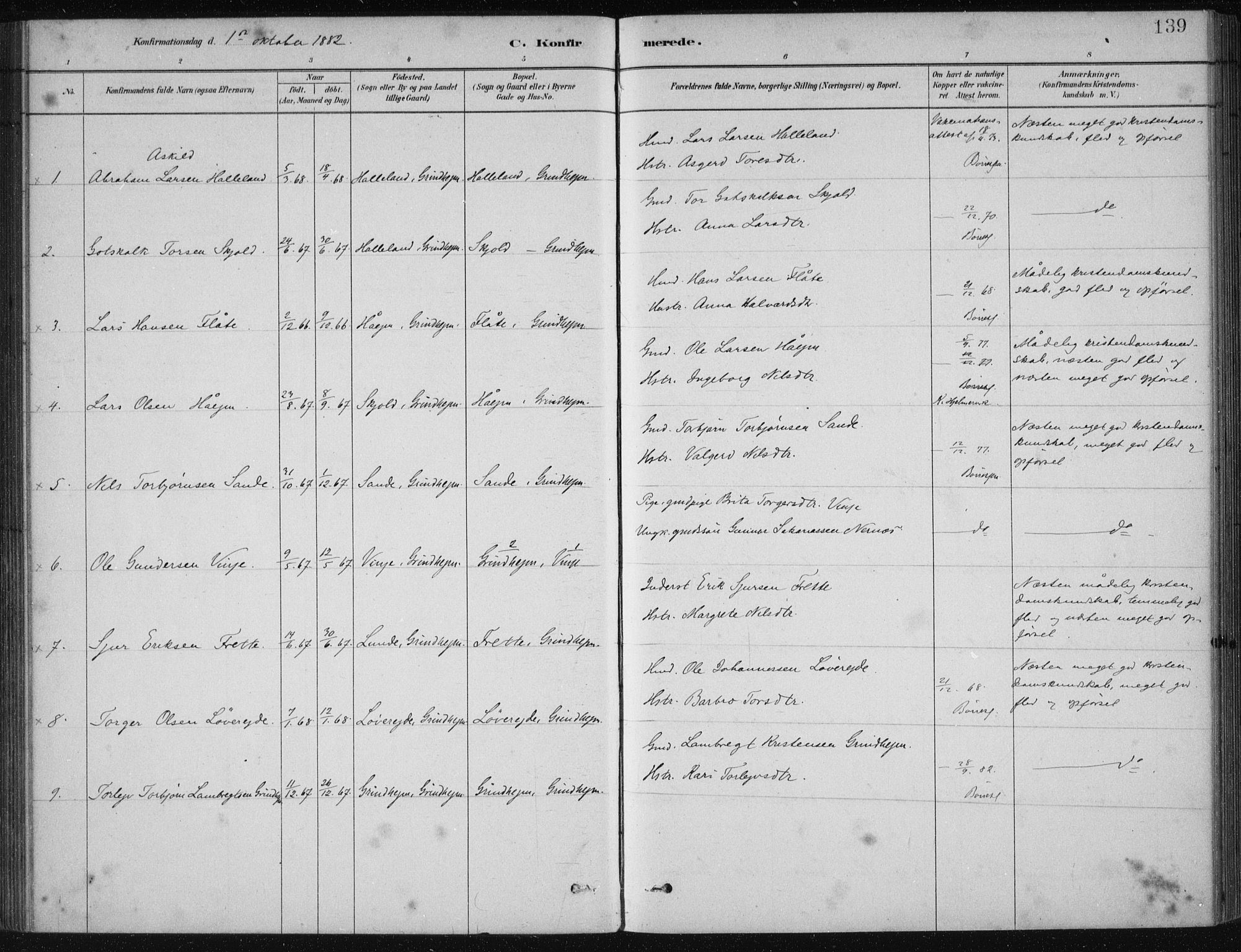 Etne sokneprestembete, SAB/A-75001/H/Haa: Parish register (official) no. D  1, 1879-1919, p. 139
