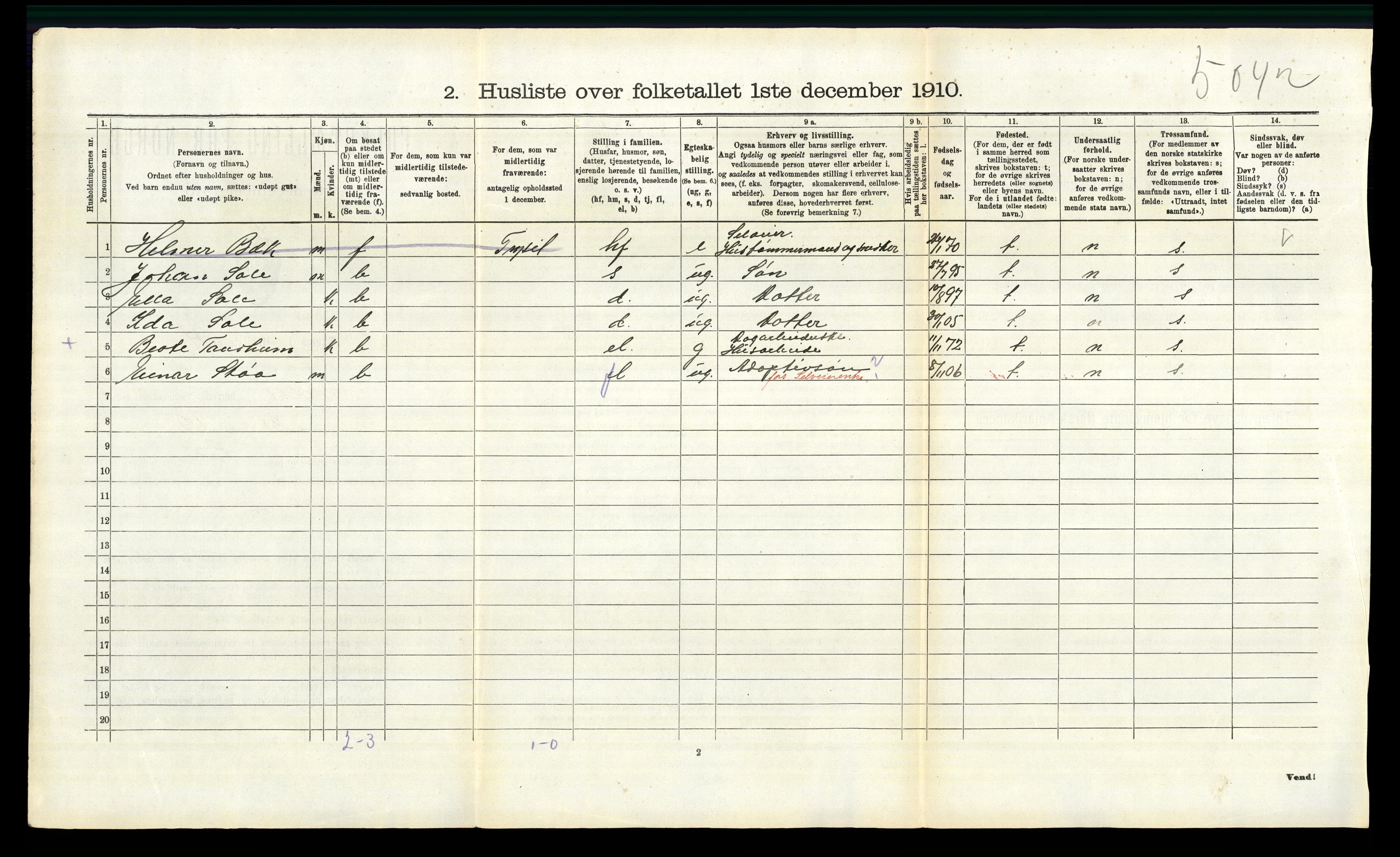 RA, 1910 census for Trysil, 1910, p. 320