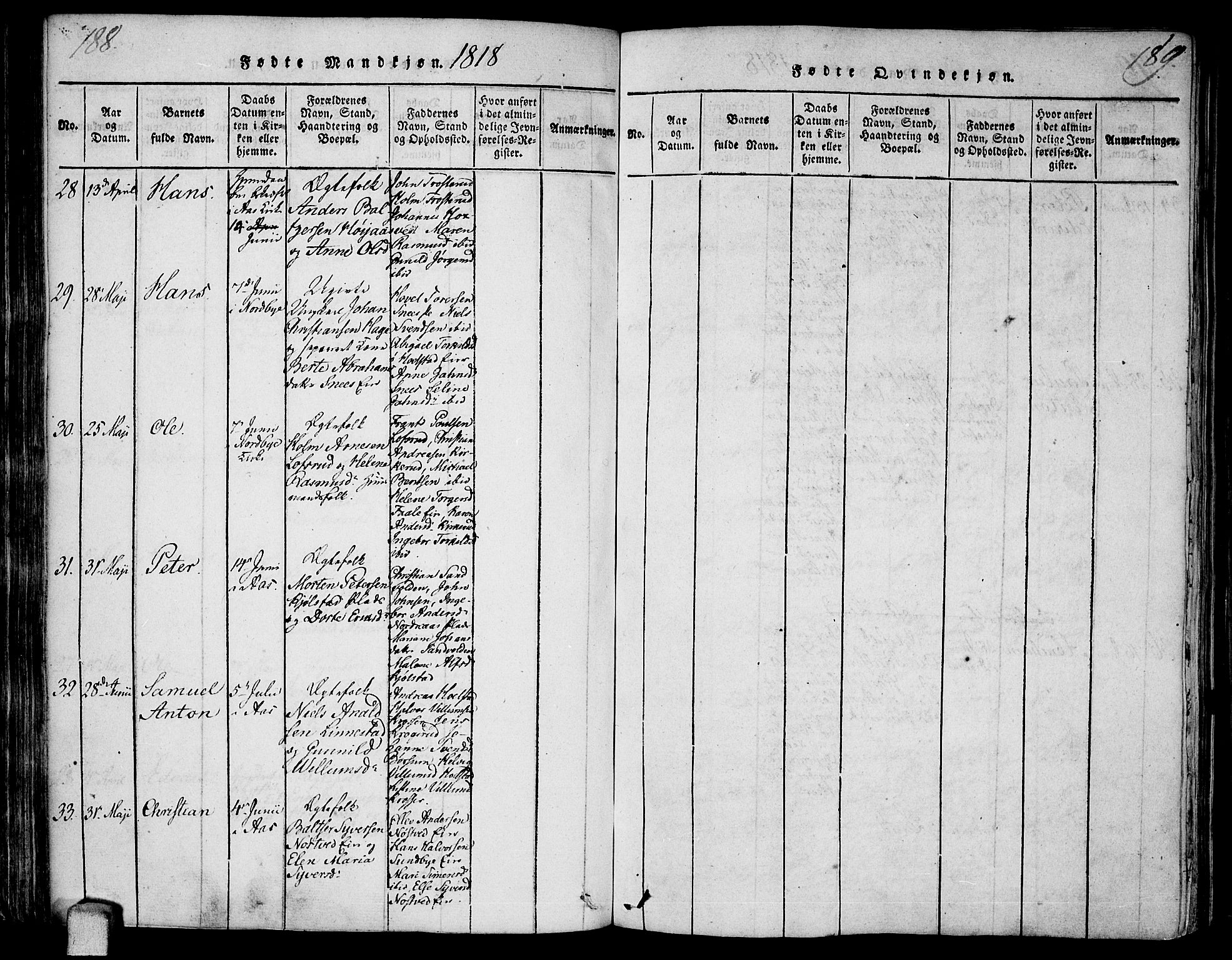 Ås prestekontor Kirkebøker, SAO/A-10894/F/Fa/L0003: Parish register (official) no. I 3, 1814-1818, p. 188-189