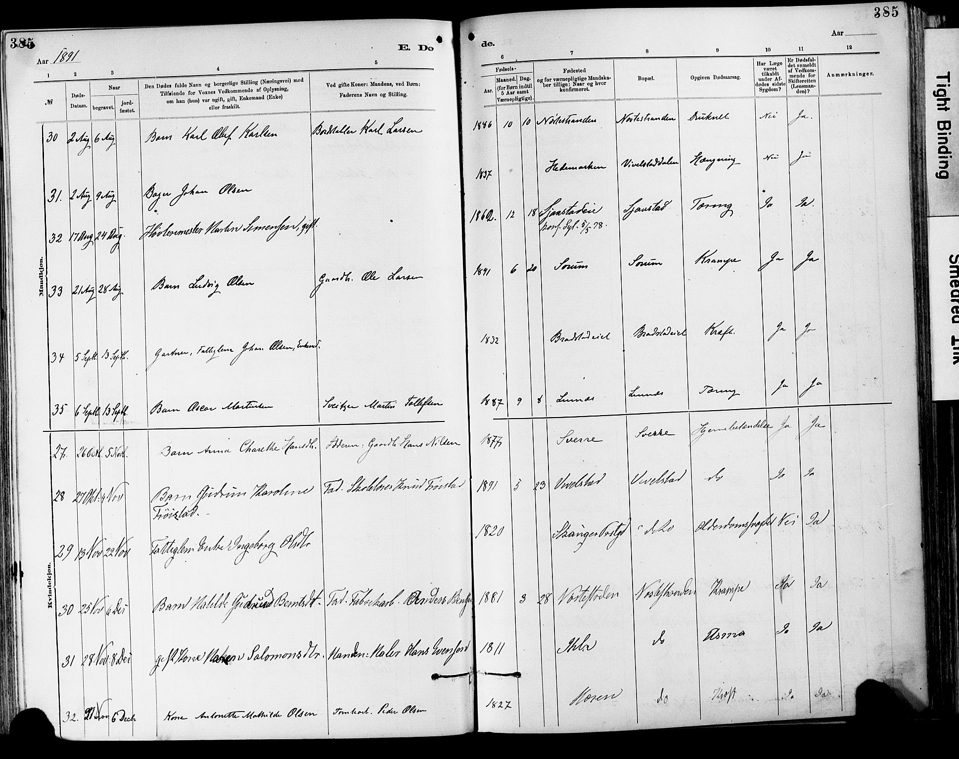 Lier kirkebøker, AV/SAKO-A-230/F/Fa/L0015: Parish register (official) no. I 15, 1883-1894, p. 385