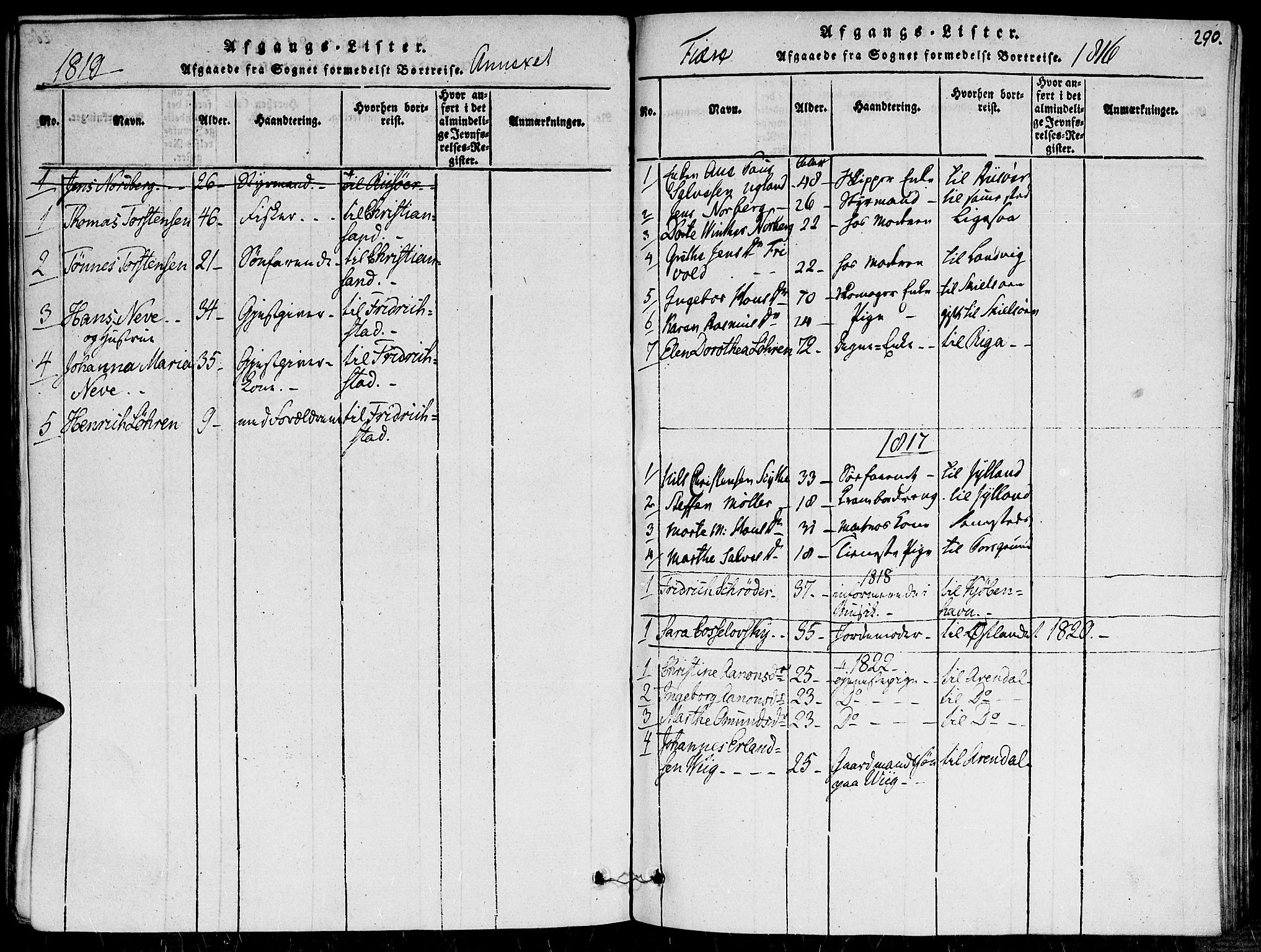 Fjære sokneprestkontor, AV/SAK-1111-0011/F/Fa/L0001: Parish register (official) no. A 1 /1, 1816-1826, p. 290