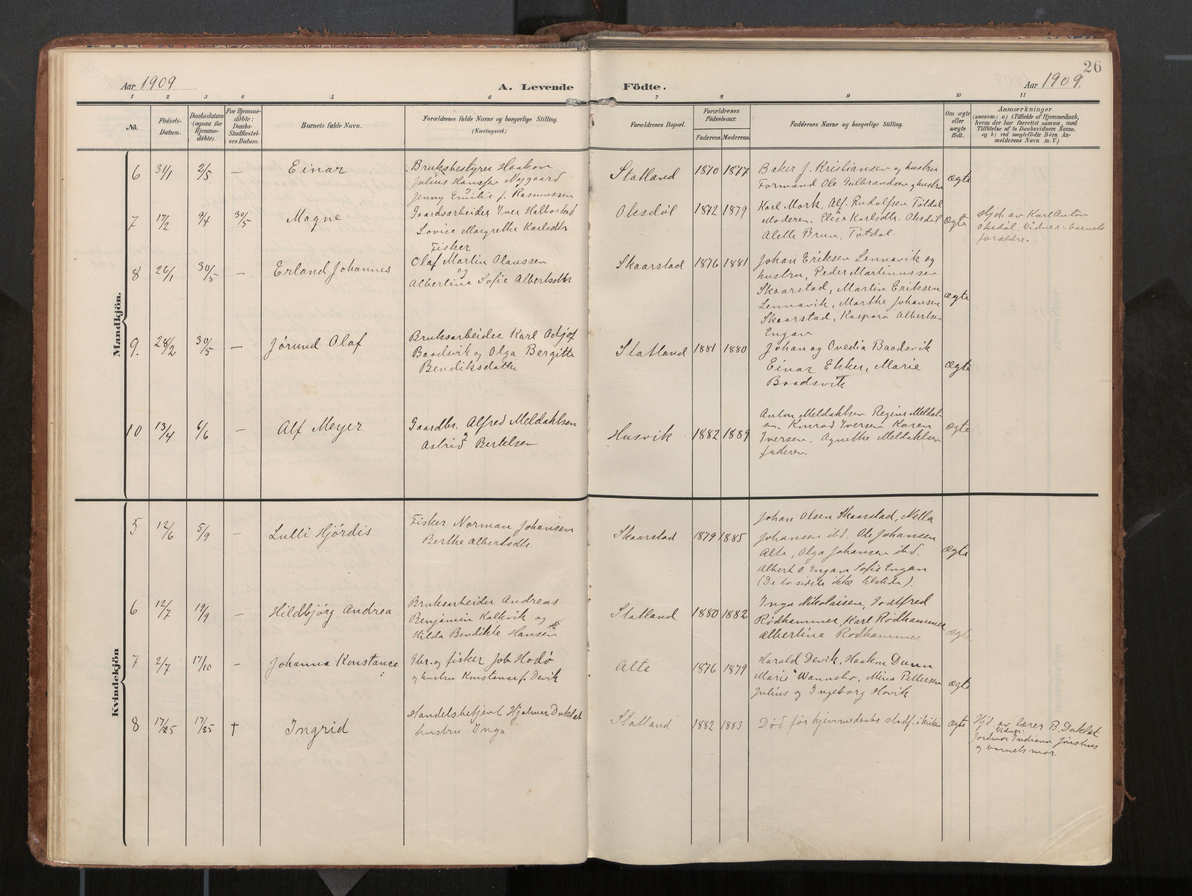 Ministerialprotokoller, klokkerbøker og fødselsregistre - Nord-Trøndelag, AV/SAT-A-1458/774/L0629: Parish register (official), 1904-1926, p. 26