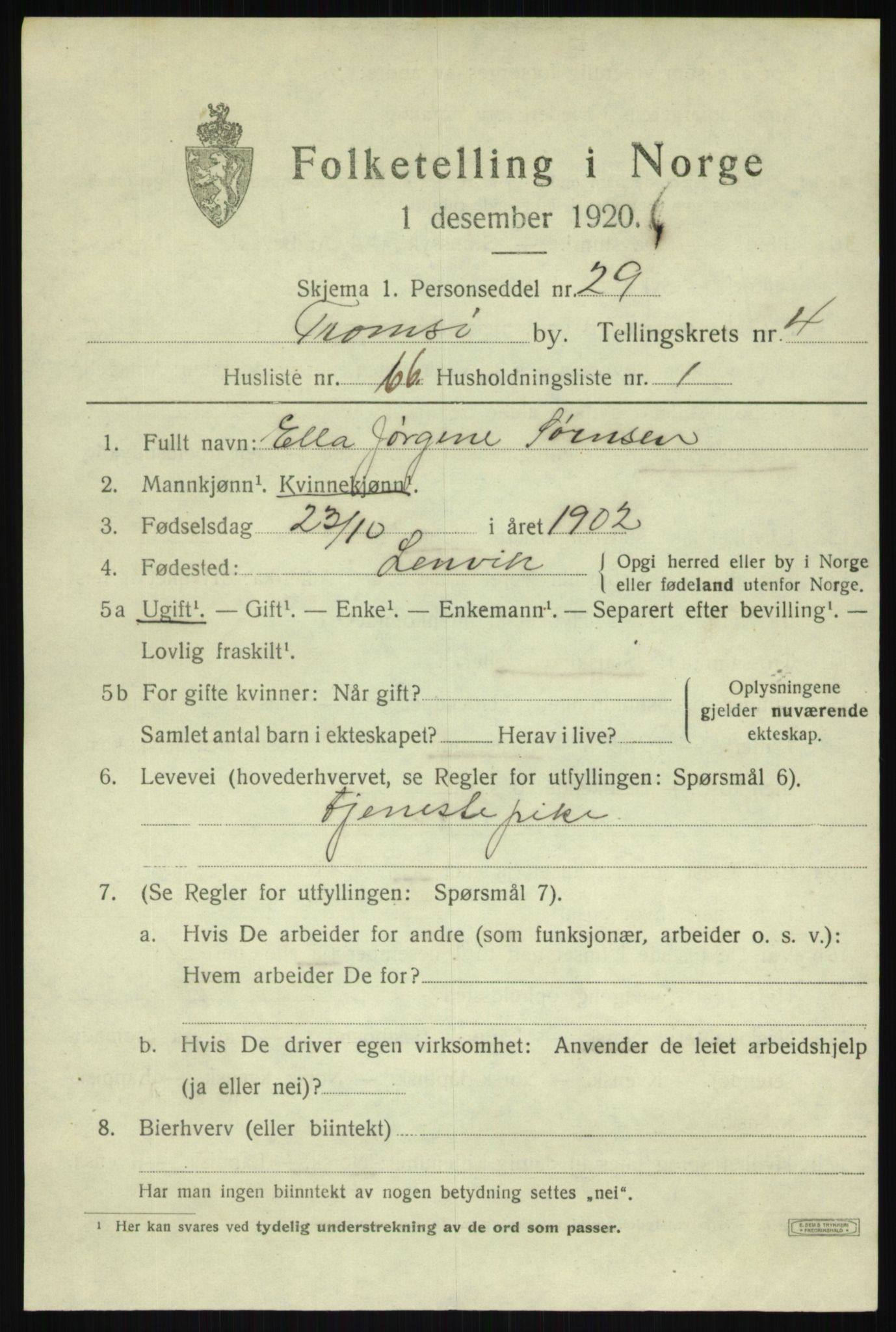 SATØ, 1920 census for Tromsø, 1920, p. 13180