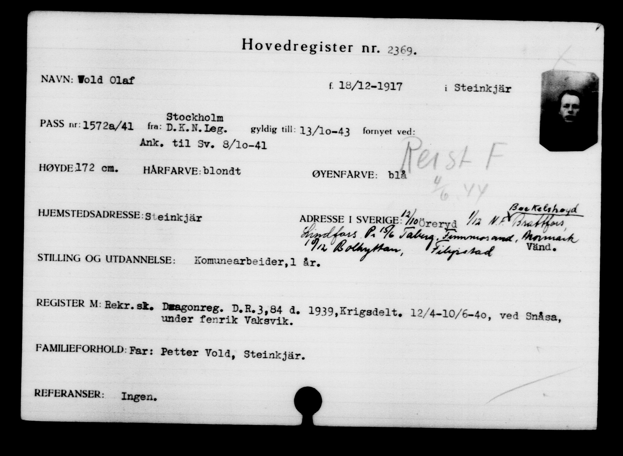 Utenriksstasjonene, Legasjonen i Stockholm, Flyktningkontoret, AV/RA-S-6753/V/Va/L0003: Kjesäterkartoteket, flyktninger med registreringsnr. 2001-3495, 1940-1945, p. 521