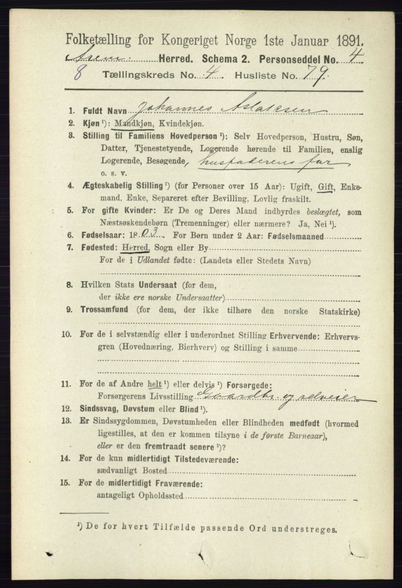 RA, 1891 census for 0118 Aremark, 1891, p. 2377