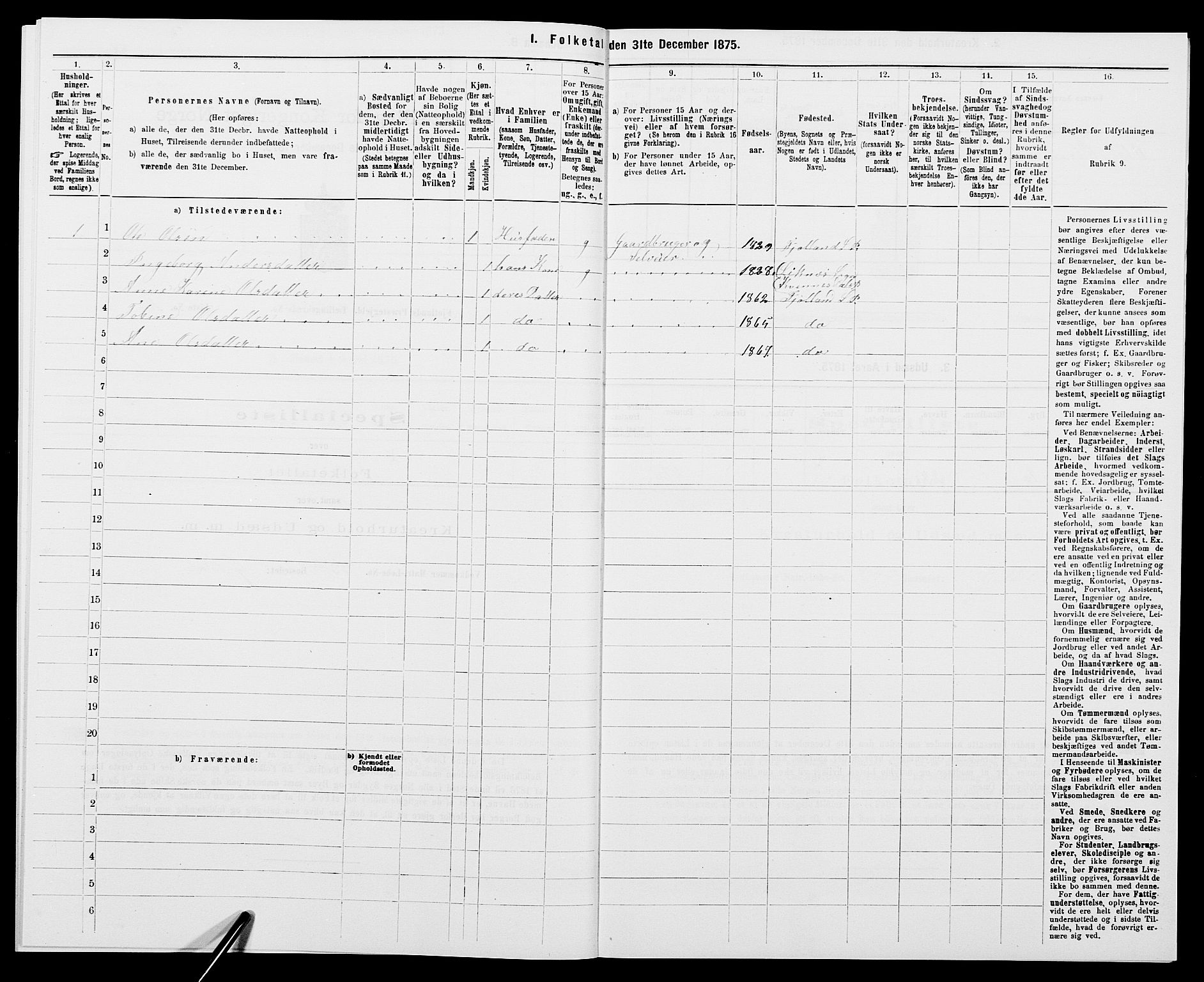 SAK, 1875 census for 1036P Fjotland, 1875, p. 370