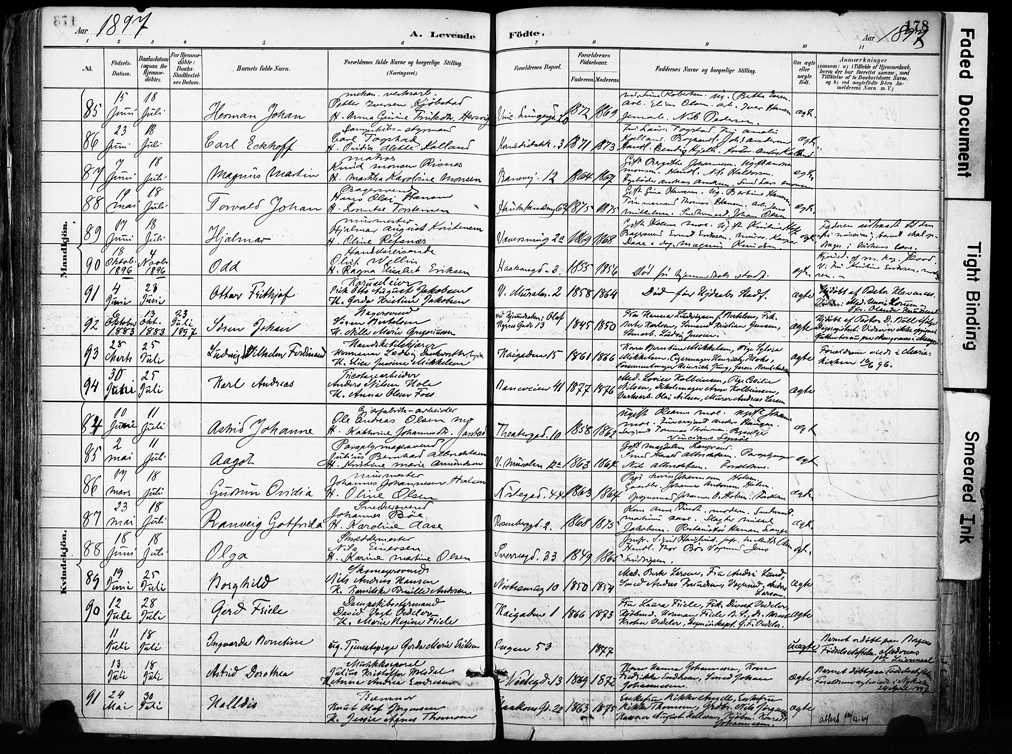 Domkirken sokneprestembete, SAB/A-74801/H/Haa/L0024: Parish register (official) no. B 7, 1888-1903, p. 178