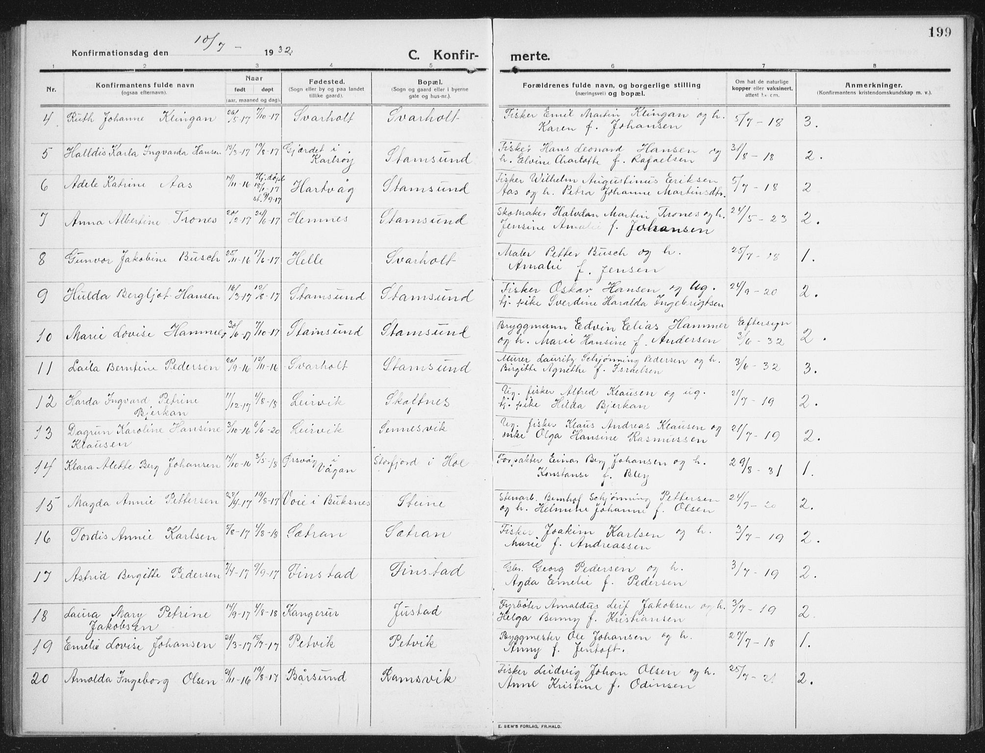 Ministerialprotokoller, klokkerbøker og fødselsregistre - Nordland, AV/SAT-A-1459/882/L1183: Parish register (copy) no. 882C01, 1911-1938, p. 199