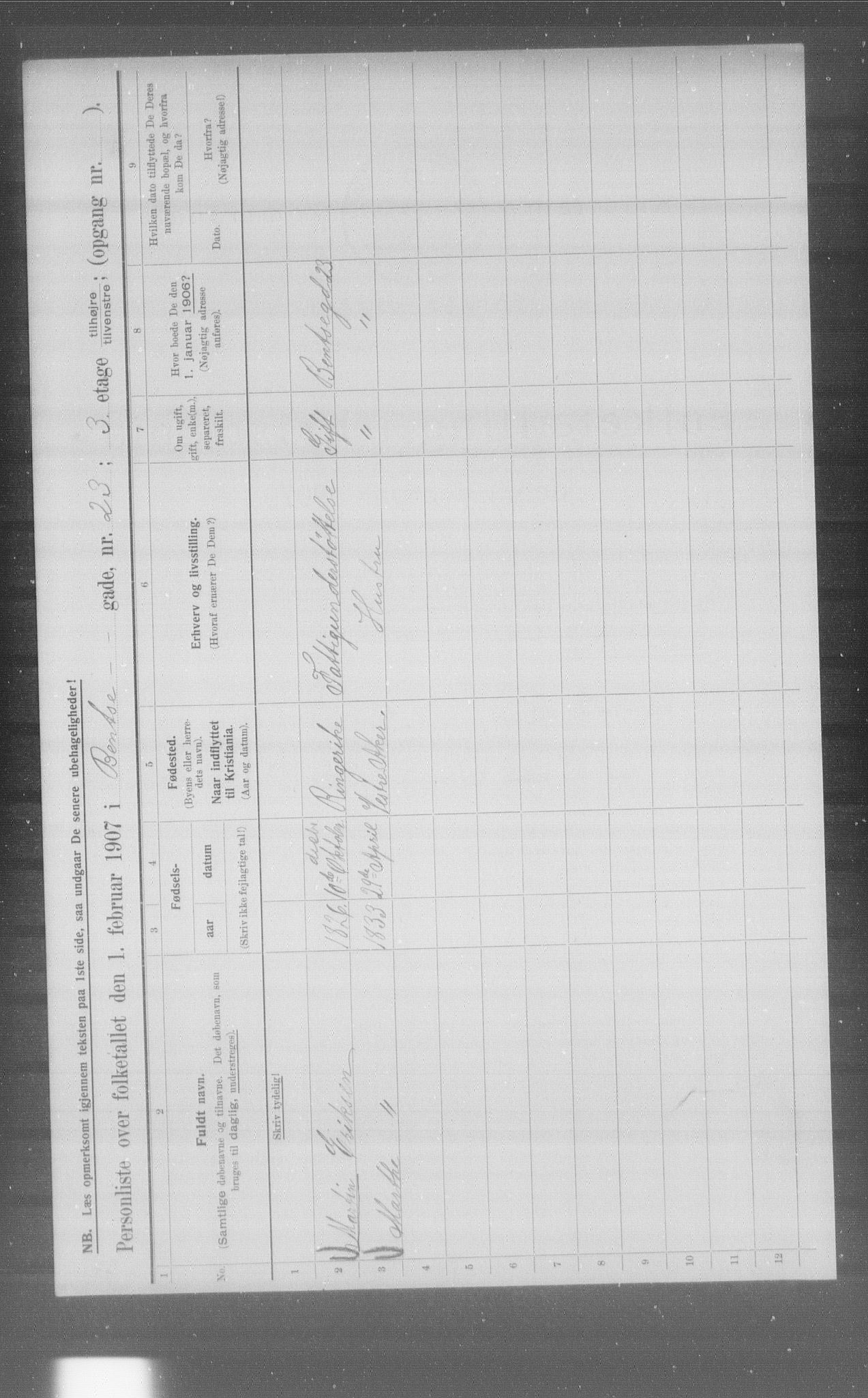 OBA, Municipal Census 1907 for Kristiania, 1907, p. 2025