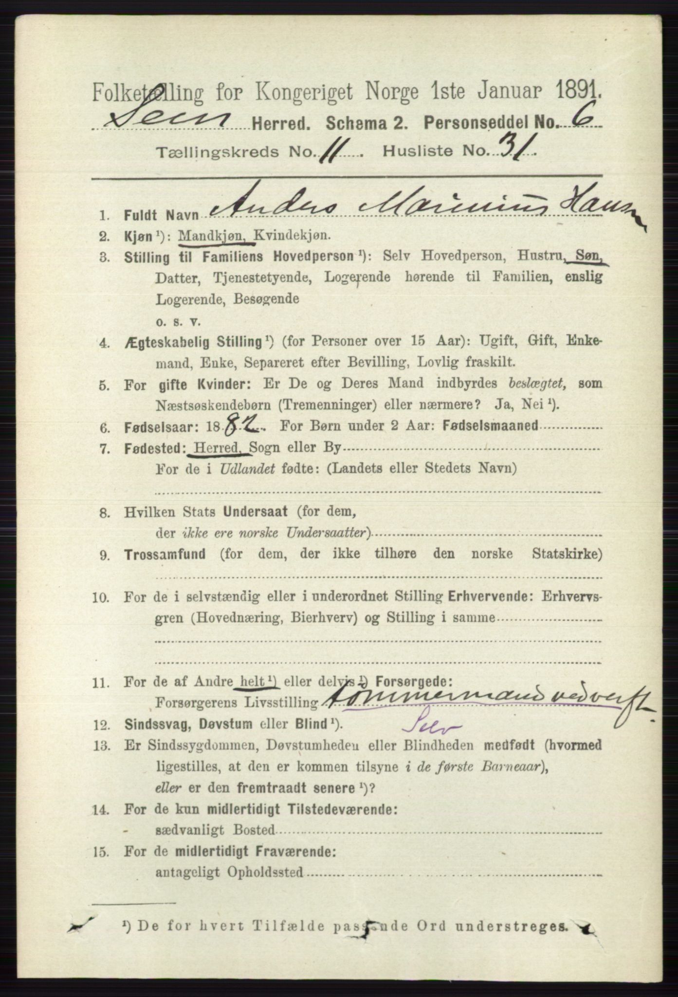 RA, 1891 census for 0721 Sem, 1891, p. 5664