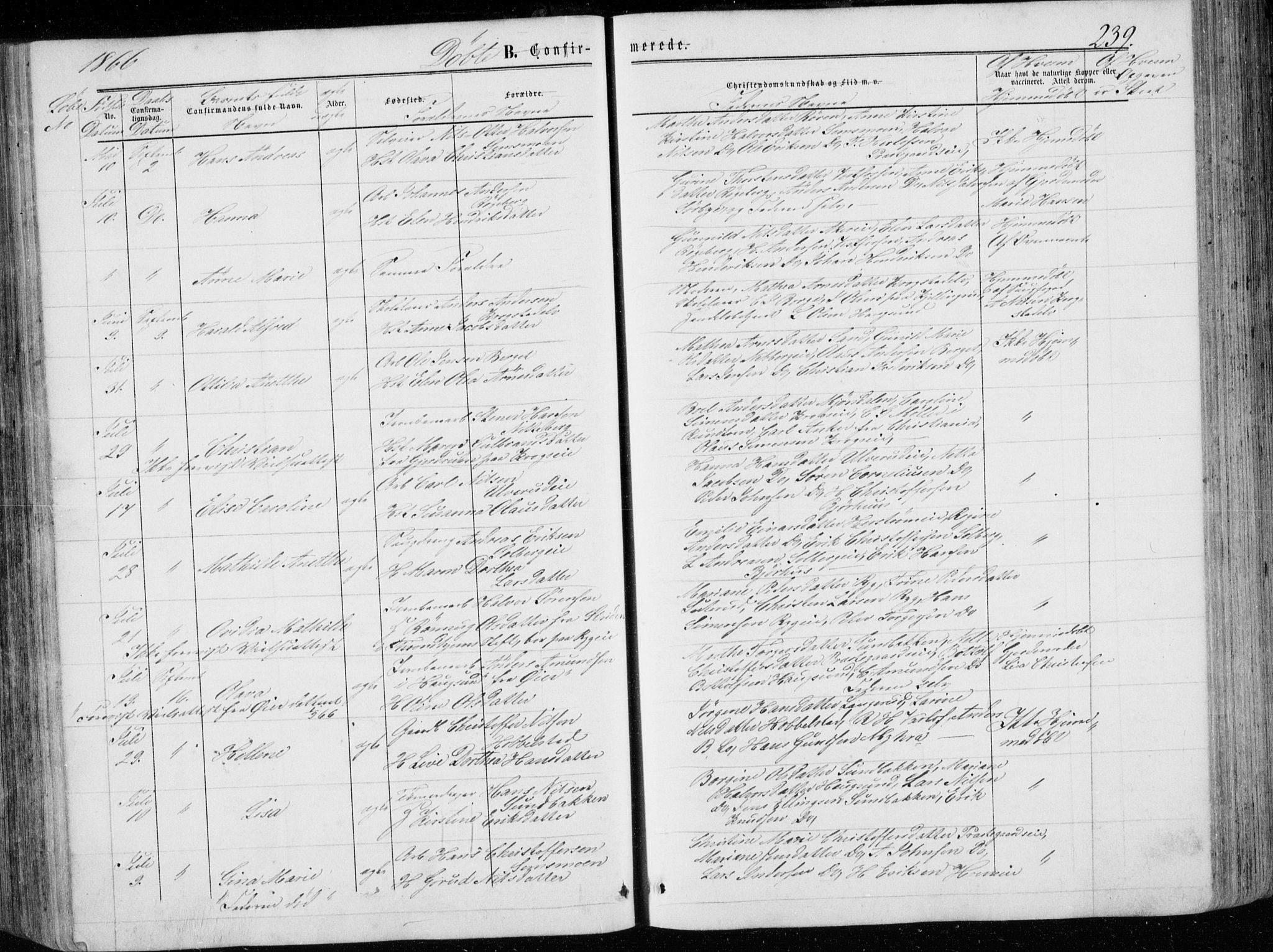 Eiker kirkebøker, AV/SAKO-A-4/G/Ga/L0003: Parish register (copy) no. I 3, 1856-1871, p. 239