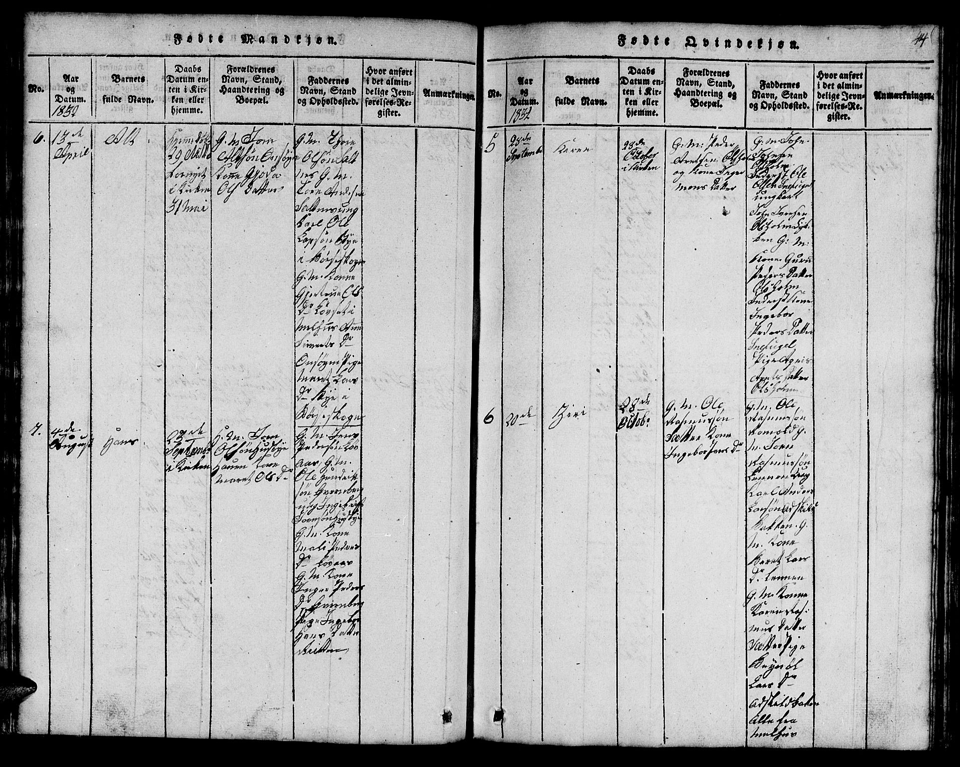 Ministerialprotokoller, klokkerbøker og fødselsregistre - Sør-Trøndelag, SAT/A-1456/666/L0788: Parish register (copy) no. 666C01, 1816-1847, p. 44