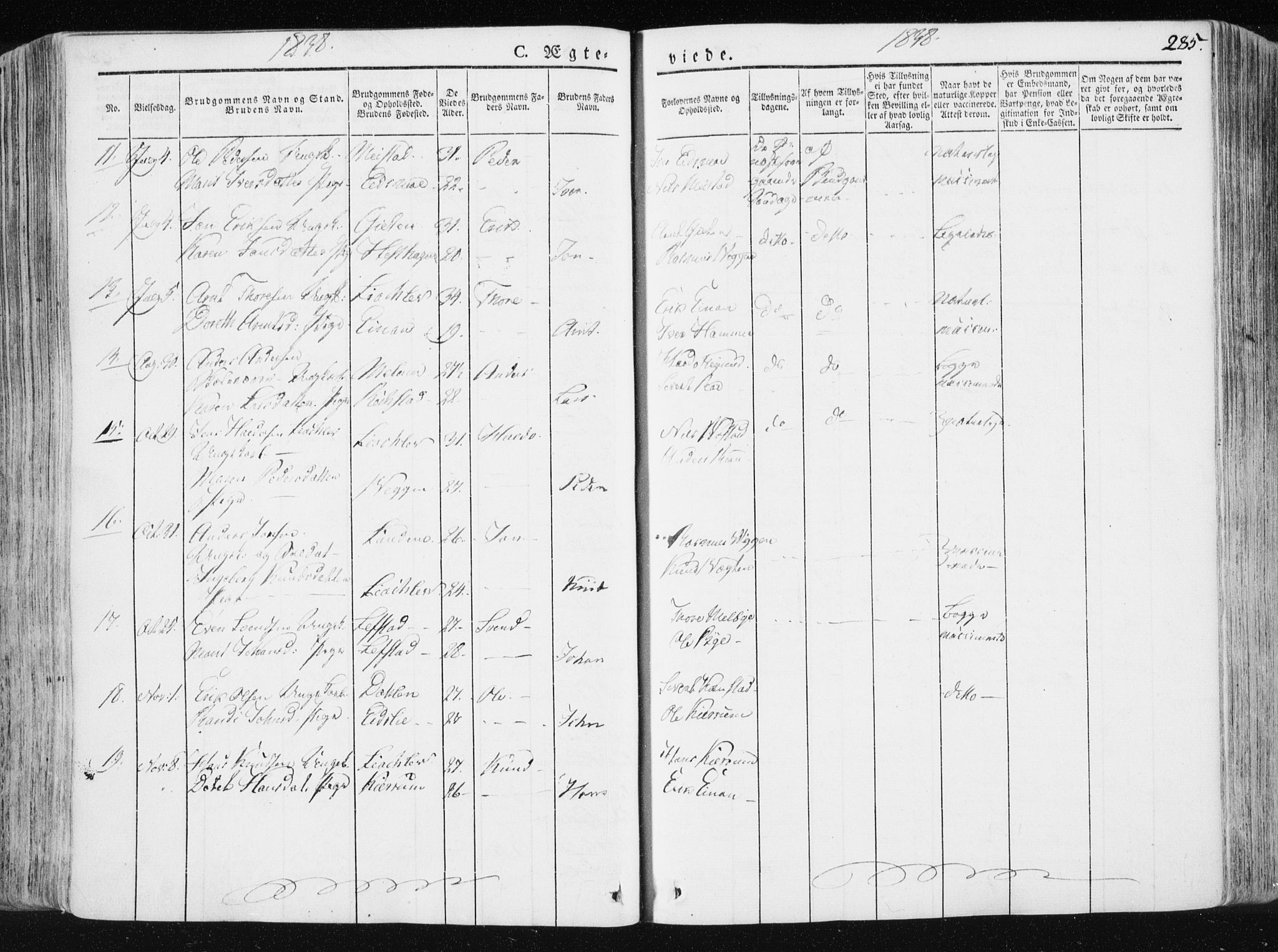 Ministerialprotokoller, klokkerbøker og fødselsregistre - Sør-Trøndelag, SAT/A-1456/665/L0771: Parish register (official) no. 665A06, 1830-1856, p. 285
