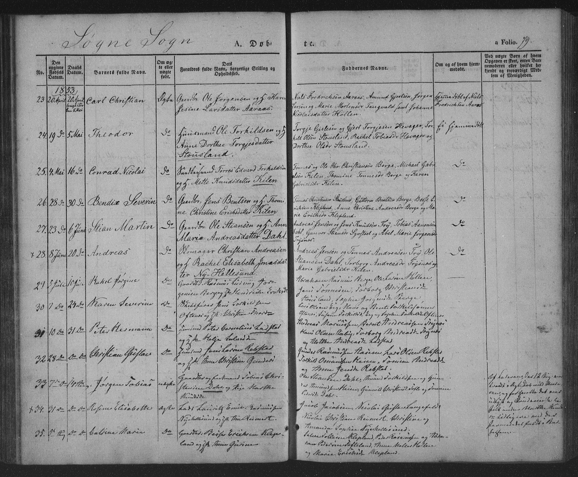 Søgne sokneprestkontor, AV/SAK-1111-0037/F/Fa/Fab/L0009: Parish register (official) no. A 9, 1838-1853, p. 79