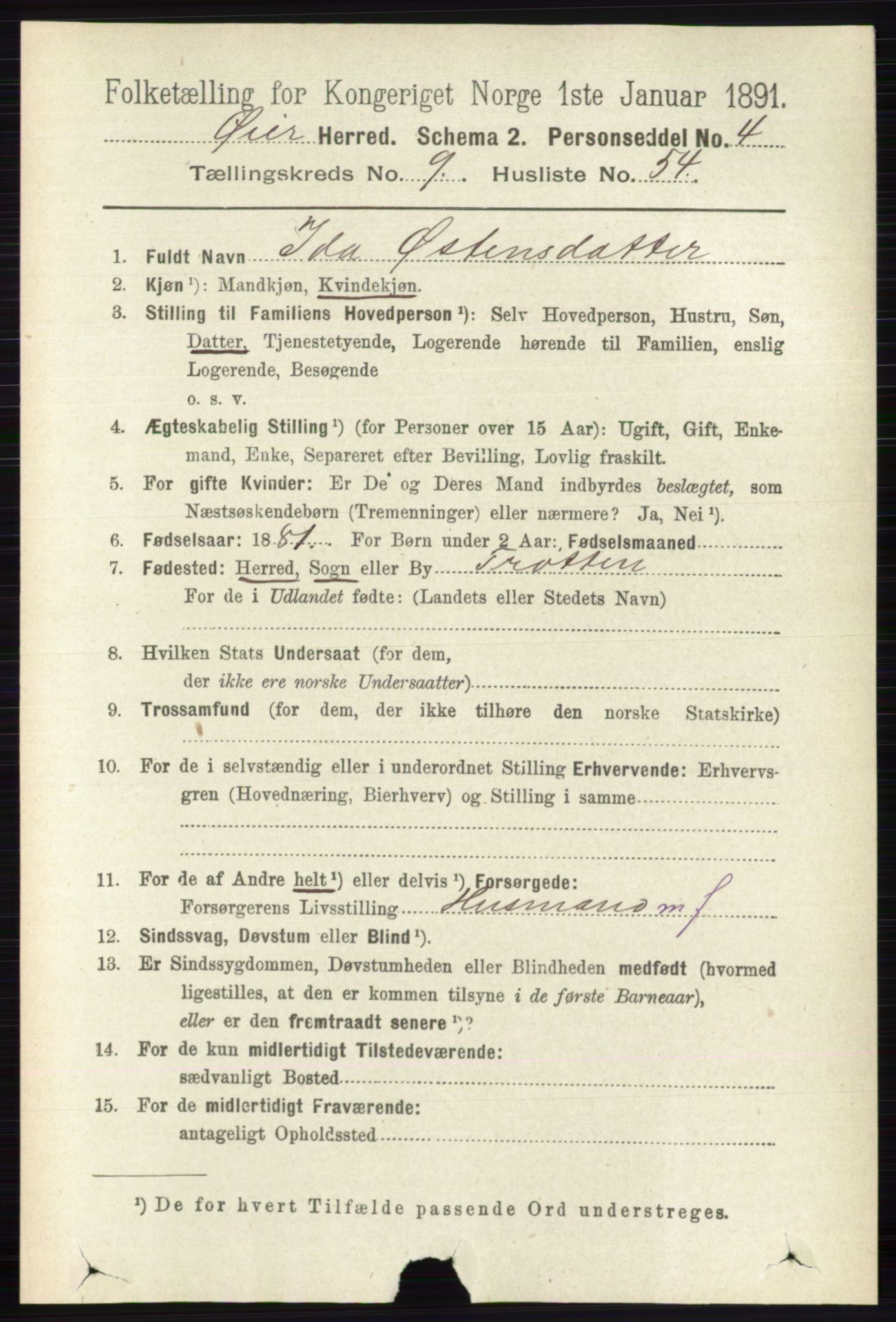 RA, 1891 census for 0521 Øyer, 1891, p. 3423