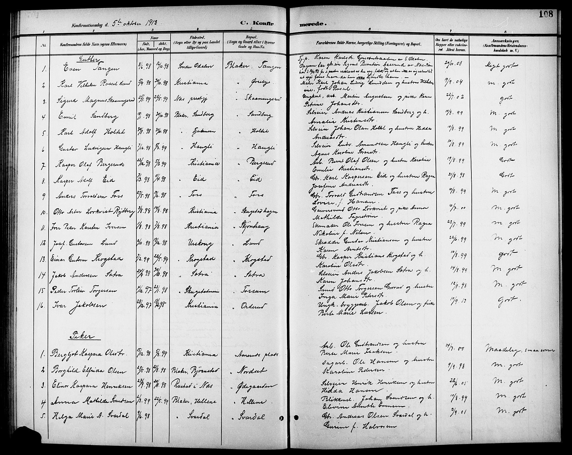 Aurskog prestekontor Kirkebøker, SAO/A-10304a/G/Gb/L0002: Parish register (copy) no. II 2, 1901-1926, p. 108
