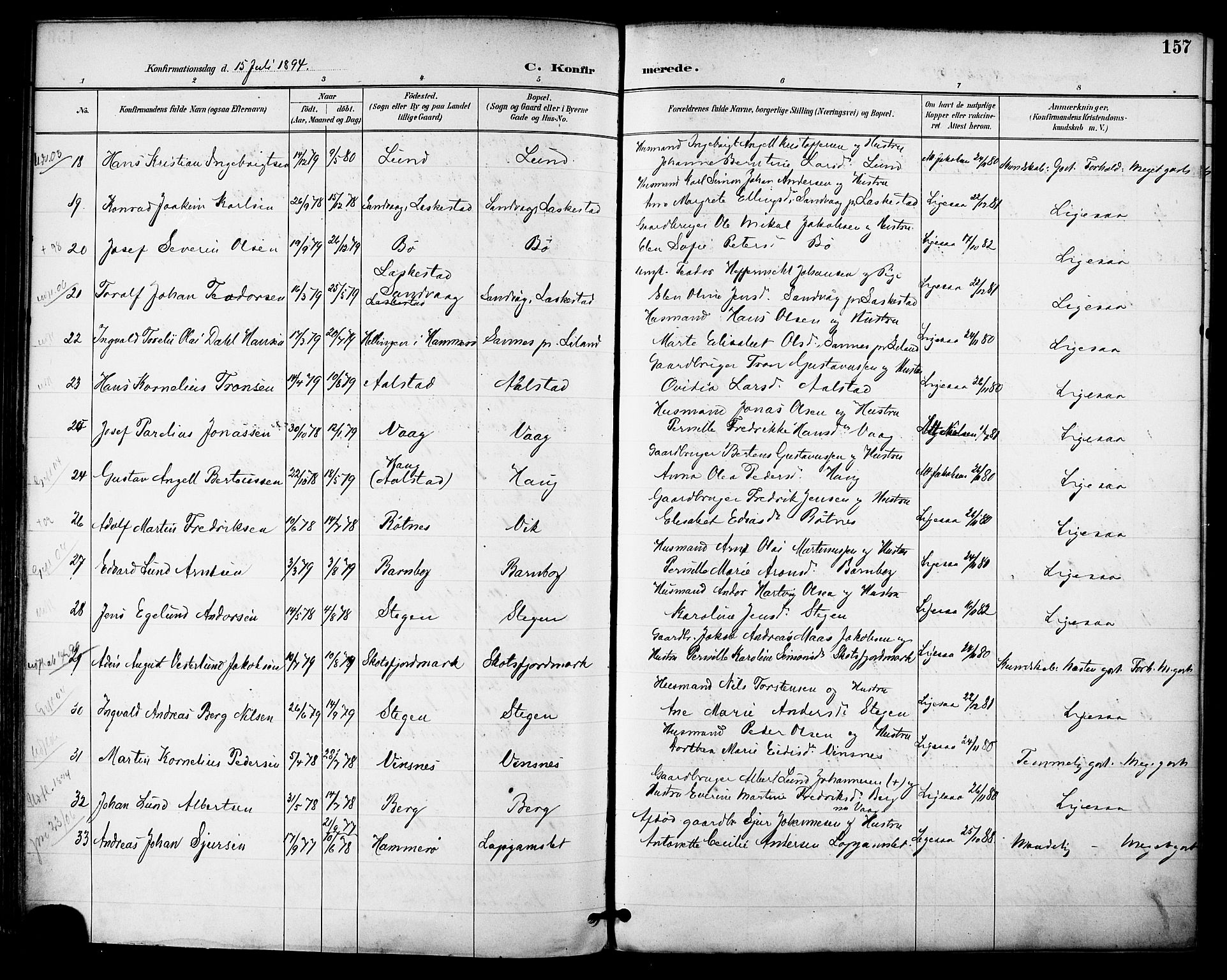 Ministerialprotokoller, klokkerbøker og fødselsregistre - Nordland, AV/SAT-A-1459/855/L0803: Parish register (official) no. 855A11, 1887-1905, p. 157