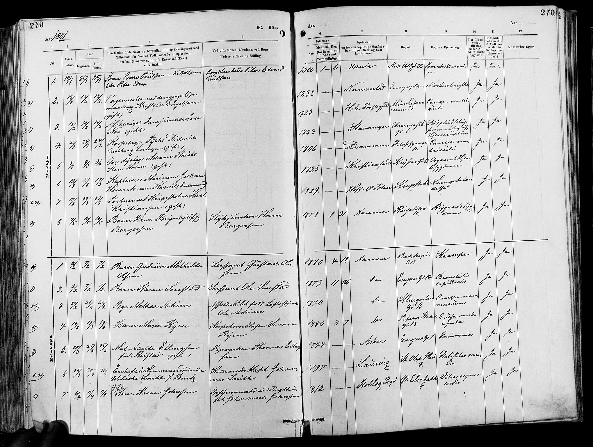 Garnisonsmenigheten Kirkebøker, SAO/A-10846/F/Fa/L0012: Parish register (official) no. 12, 1880-1893, p. 270
