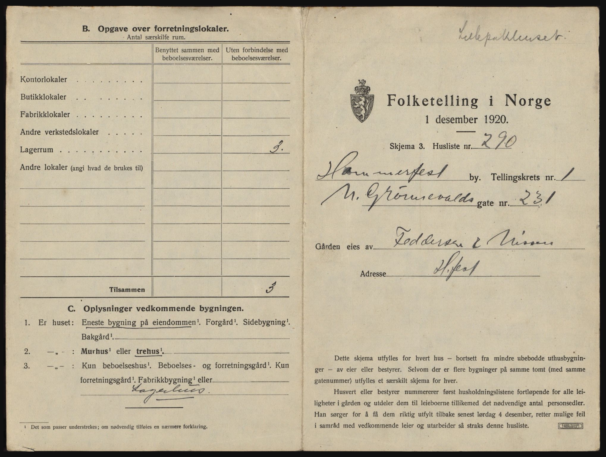 SATØ, 1920 census for Hammerfest, 1920, p. 650