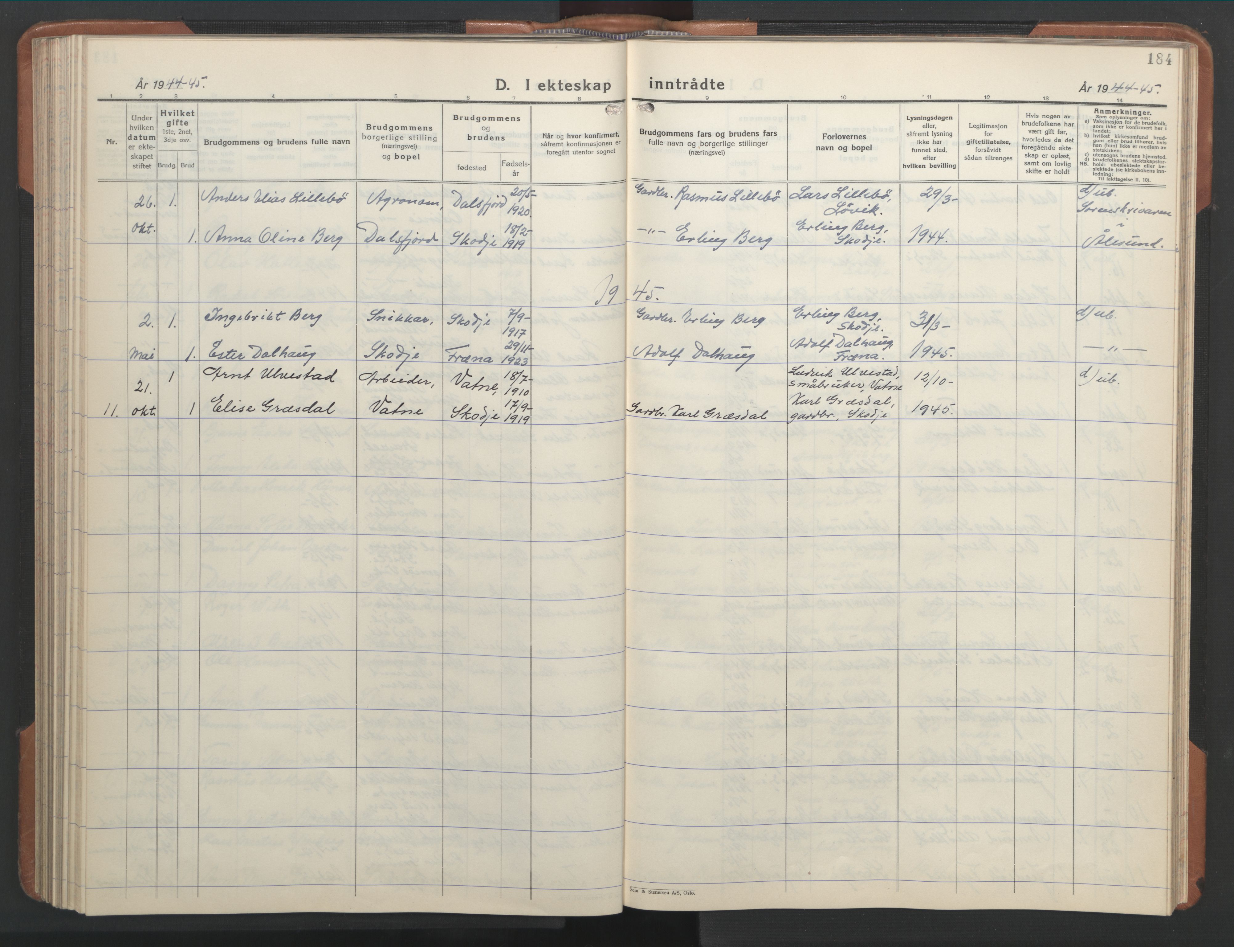 Ministerialprotokoller, klokkerbøker og fødselsregistre - Møre og Romsdal, SAT/A-1454/524/L0367: Parish register (copy) no. 524C08, 1932-1951, p. 184