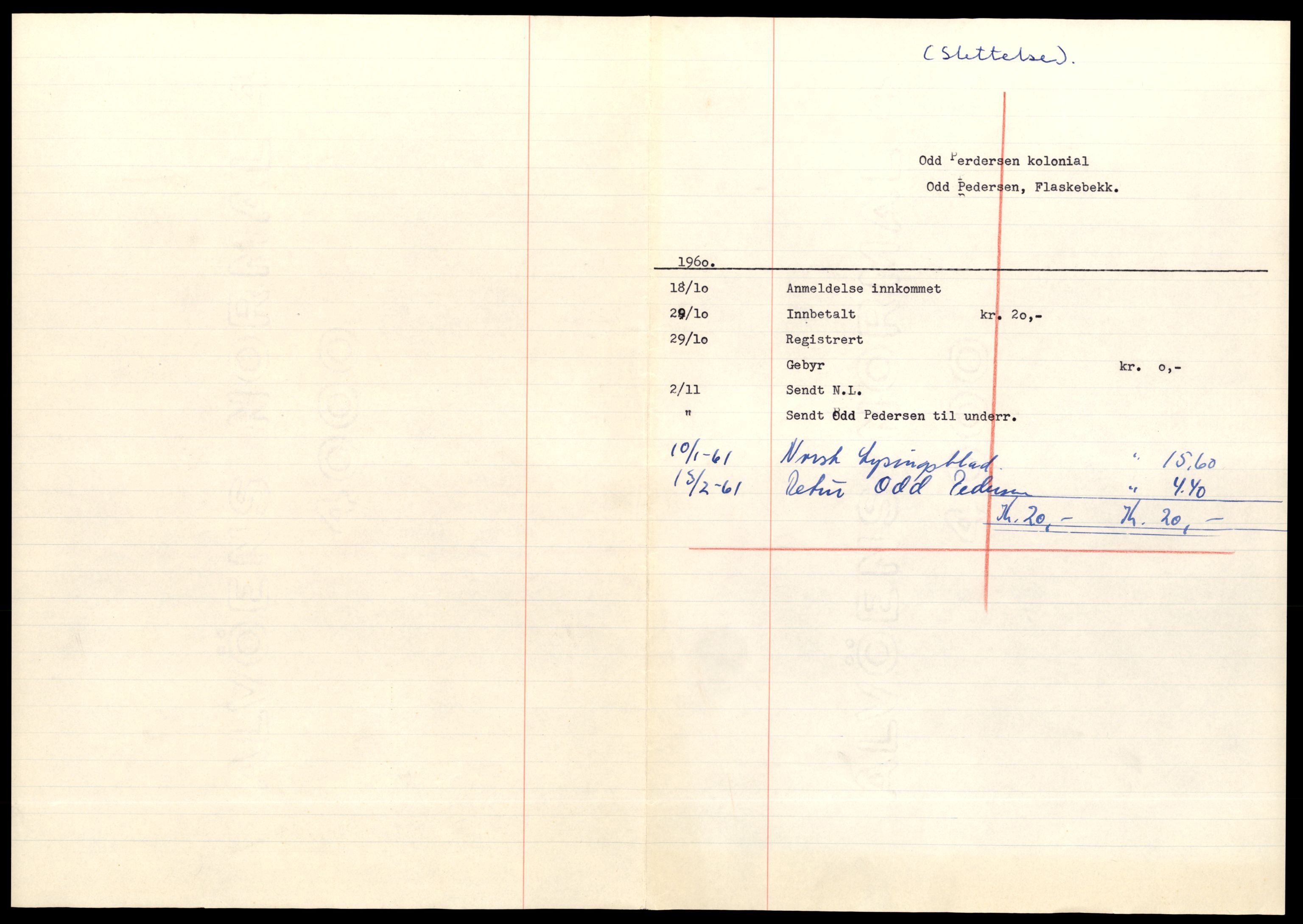 Ytre Follo tingrett, AV/SAT-A-10177/K/Kb/Kbb/L0015: Enkeltmannsforetak og aksjeselskap, Pe - Re, 1891-1989, p. 1