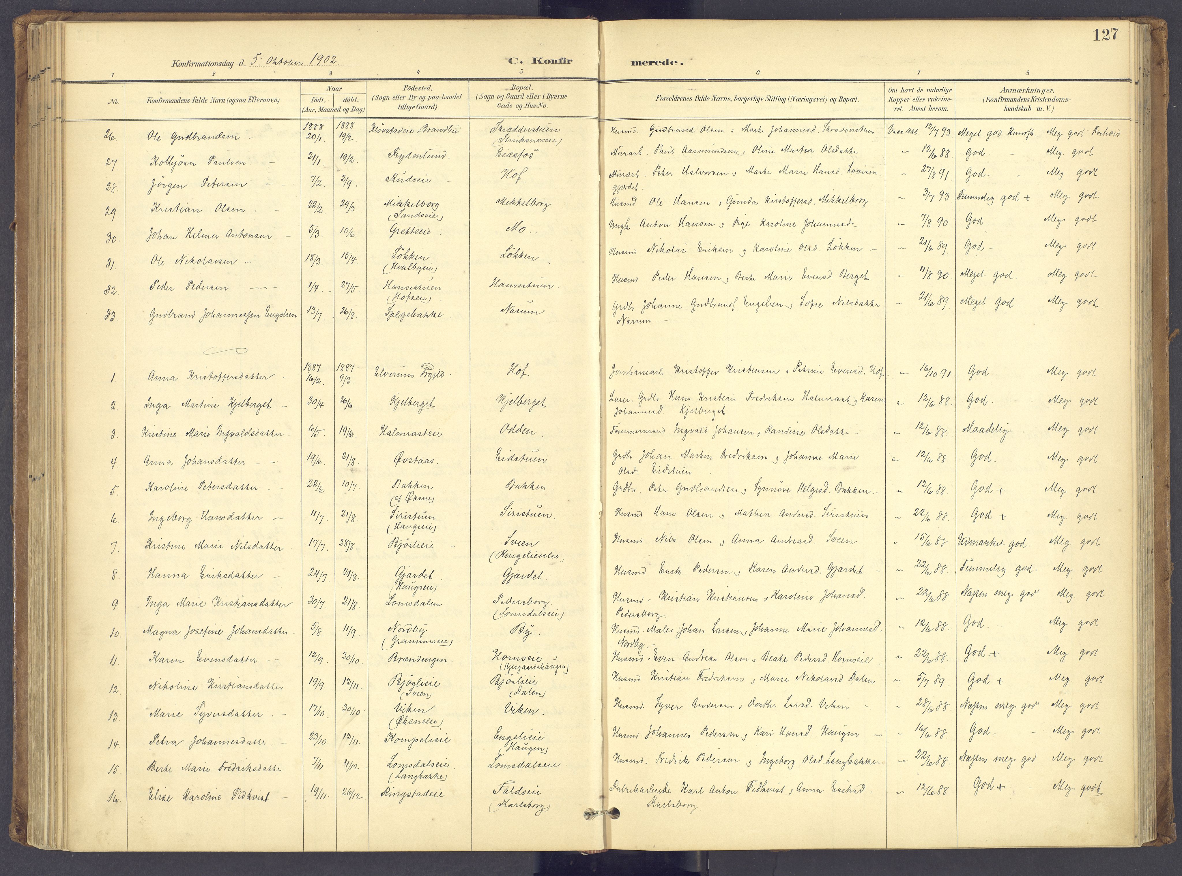 Søndre Land prestekontor, AV/SAH-PREST-122/K/L0006: Parish register (official) no. 6, 1895-1904, p. 127