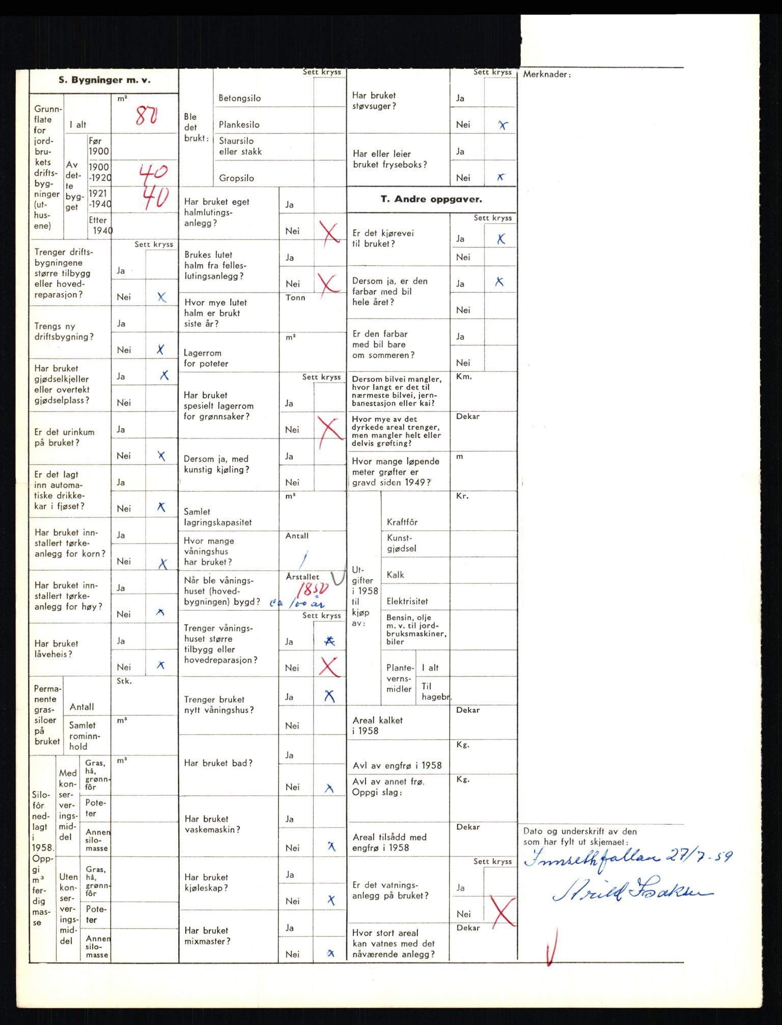 Statistisk sentralbyrå, Næringsøkonomiske emner, Jordbruk, skogbruk, jakt, fiske og fangst, AV/RA-S-2234/G/Gd/L0655: Troms: 1924 Målselv (kl. 4-10), 1959, p. 1270