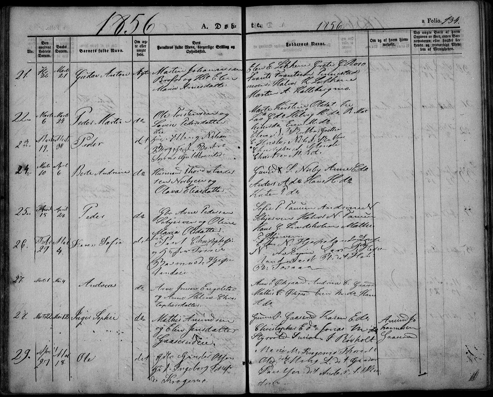 Lardal kirkebøker, AV/SAKO-A-350/F/Fa/L0006: Parish register (official) no. I 6, 1835-1860, p. 134