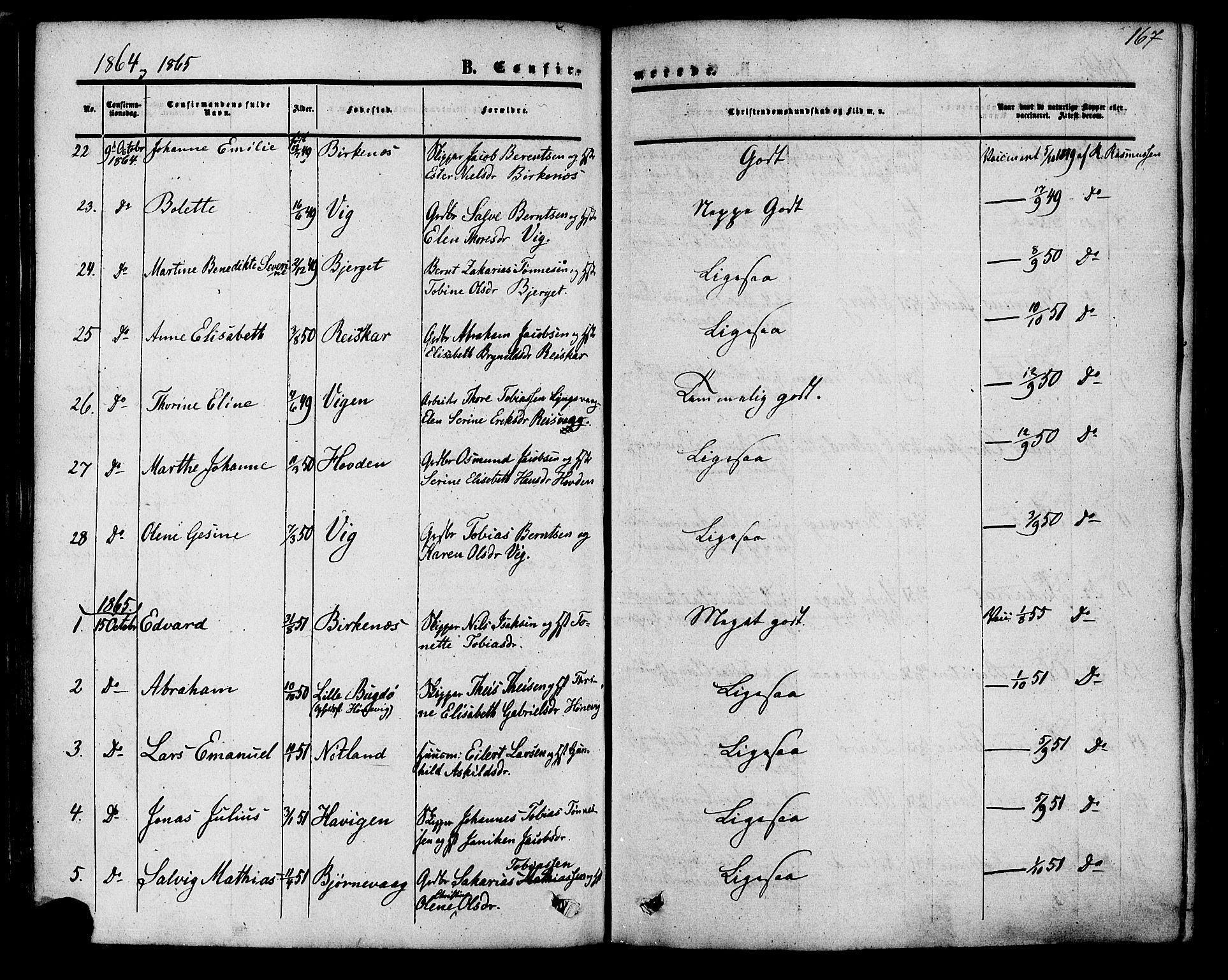 Herad sokneprestkontor, SAK/1111-0018/F/Fa/Fab/L0004: Parish register (official) no. A 4, 1853-1885, p. 167