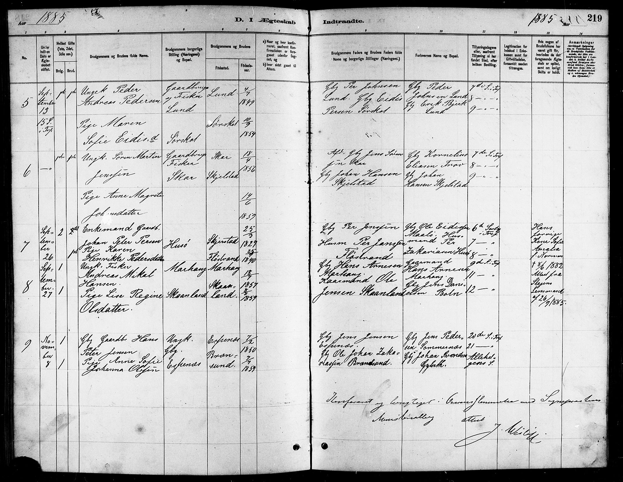 Ministerialprotokoller, klokkerbøker og fødselsregistre - Nordland, AV/SAT-A-1459/857/L0828: Parish register (copy) no. 857C03, 1879-1908, p. 219